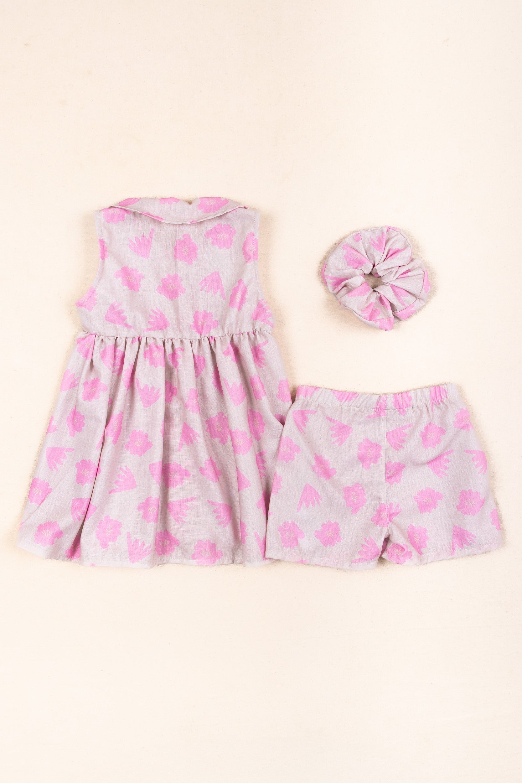 CONJUNTO VESTIDO NIÑA FLOWERS BEIGE