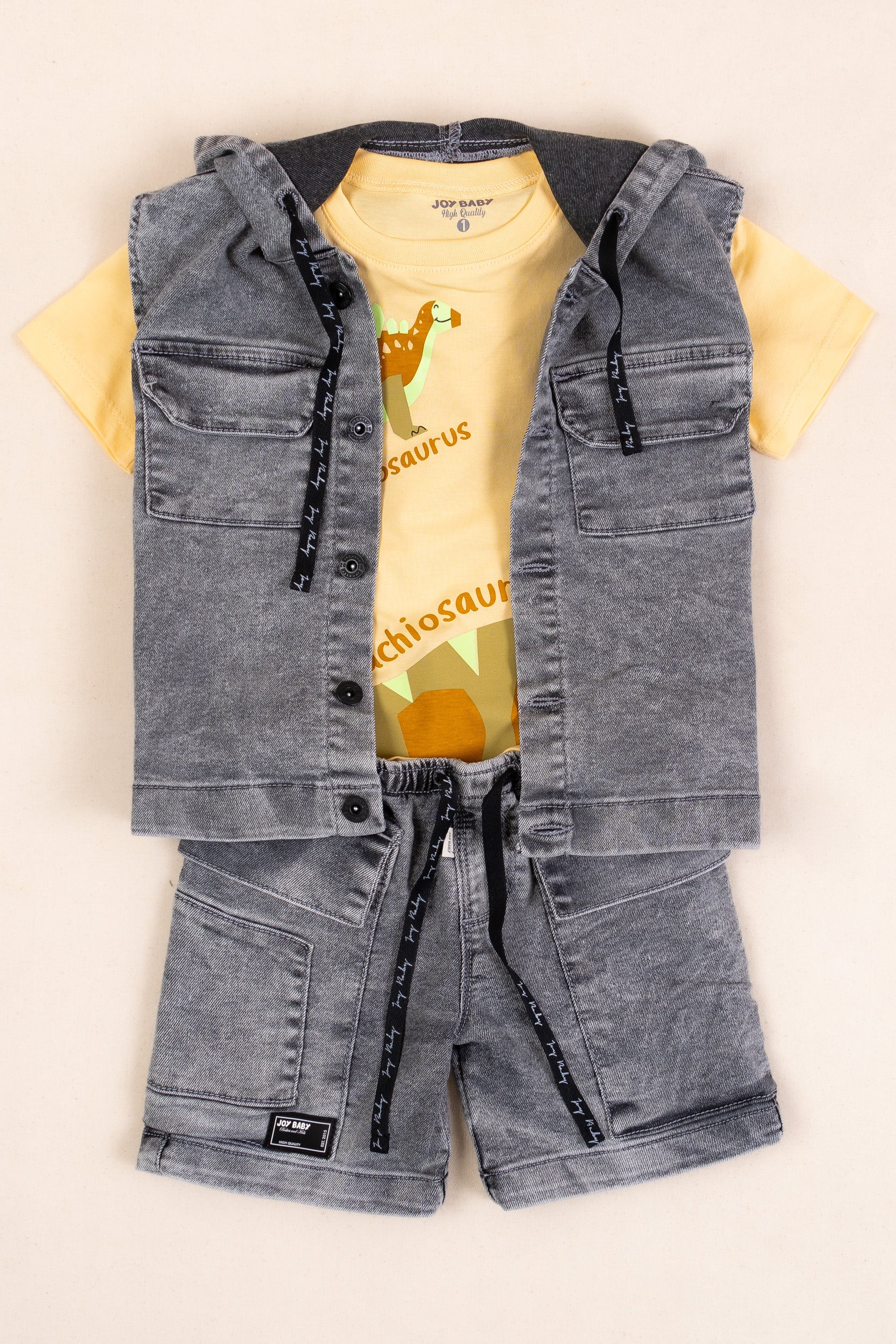 CONJUNTO 3 PRENDAS DINO NIÑO AMARILLO