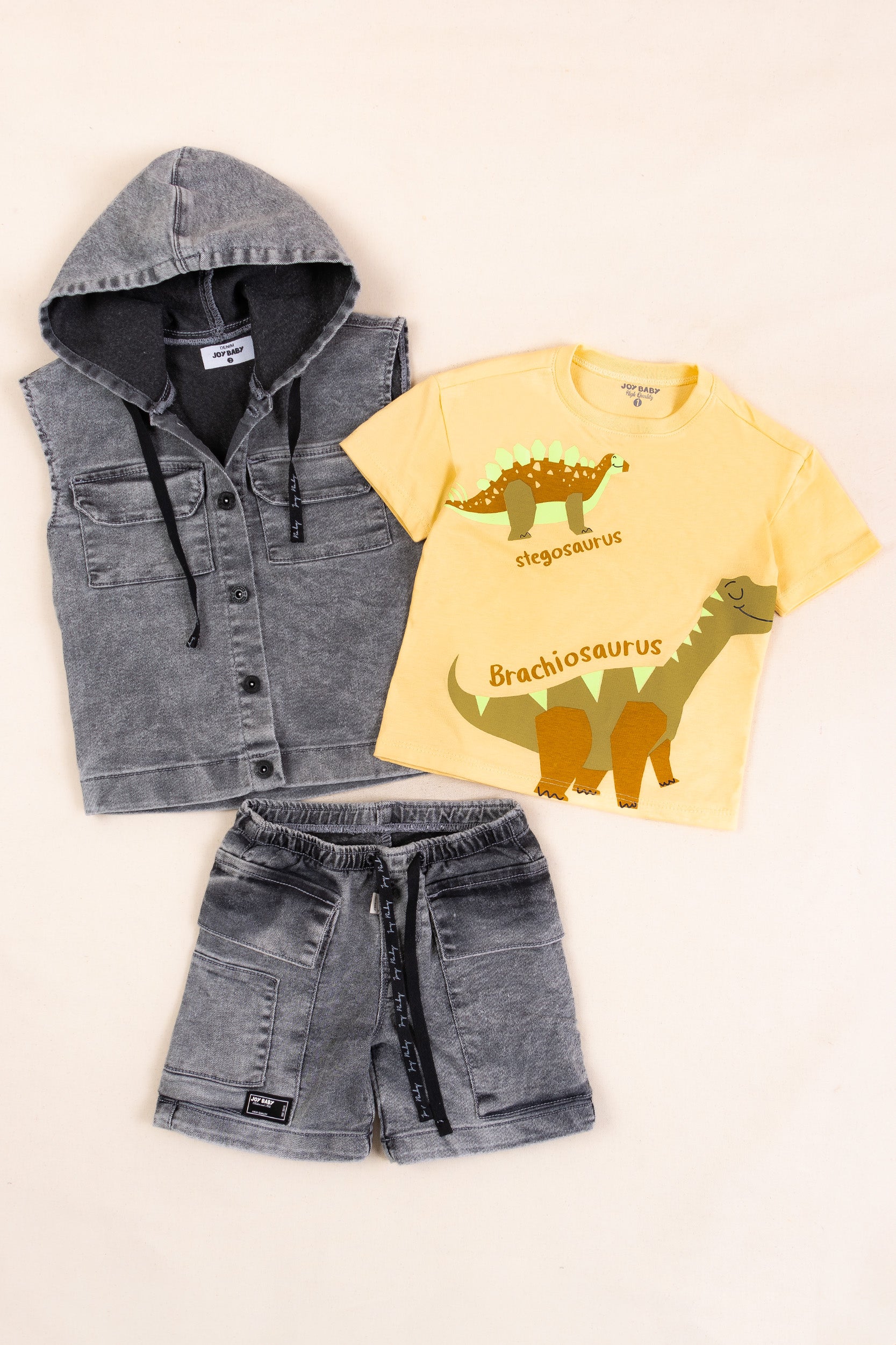CONJUNTO 3 PRENDAS DINO NIÑO AMARILLO