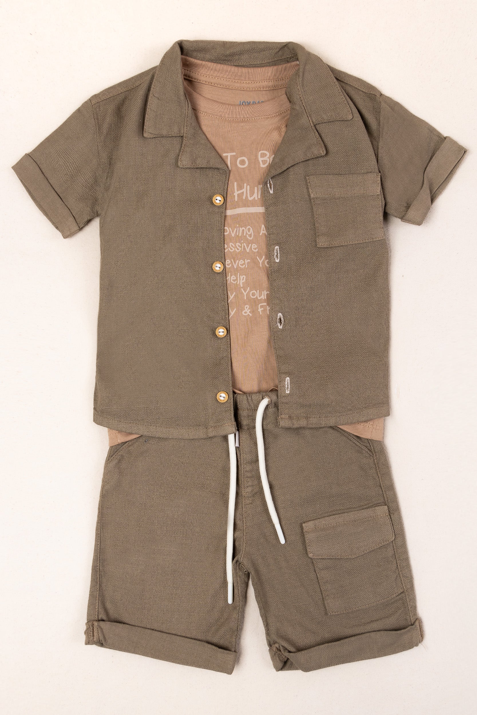 CONJUNTO 3 PRENDAS NIÑO SUMMER MOOD CAFÉ