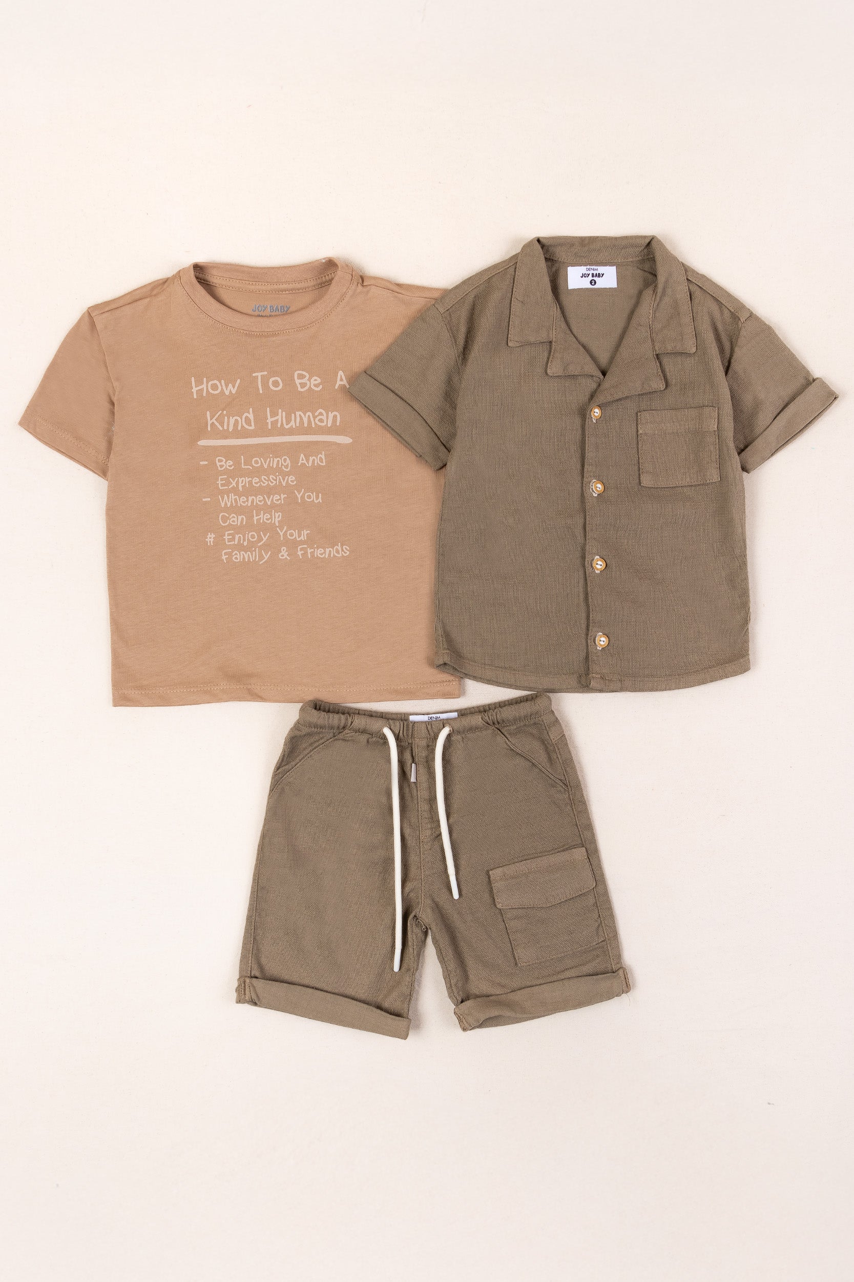 CONJUNTO 3 PRENDAS NIÑO SUMMER MOOD CAFÉ