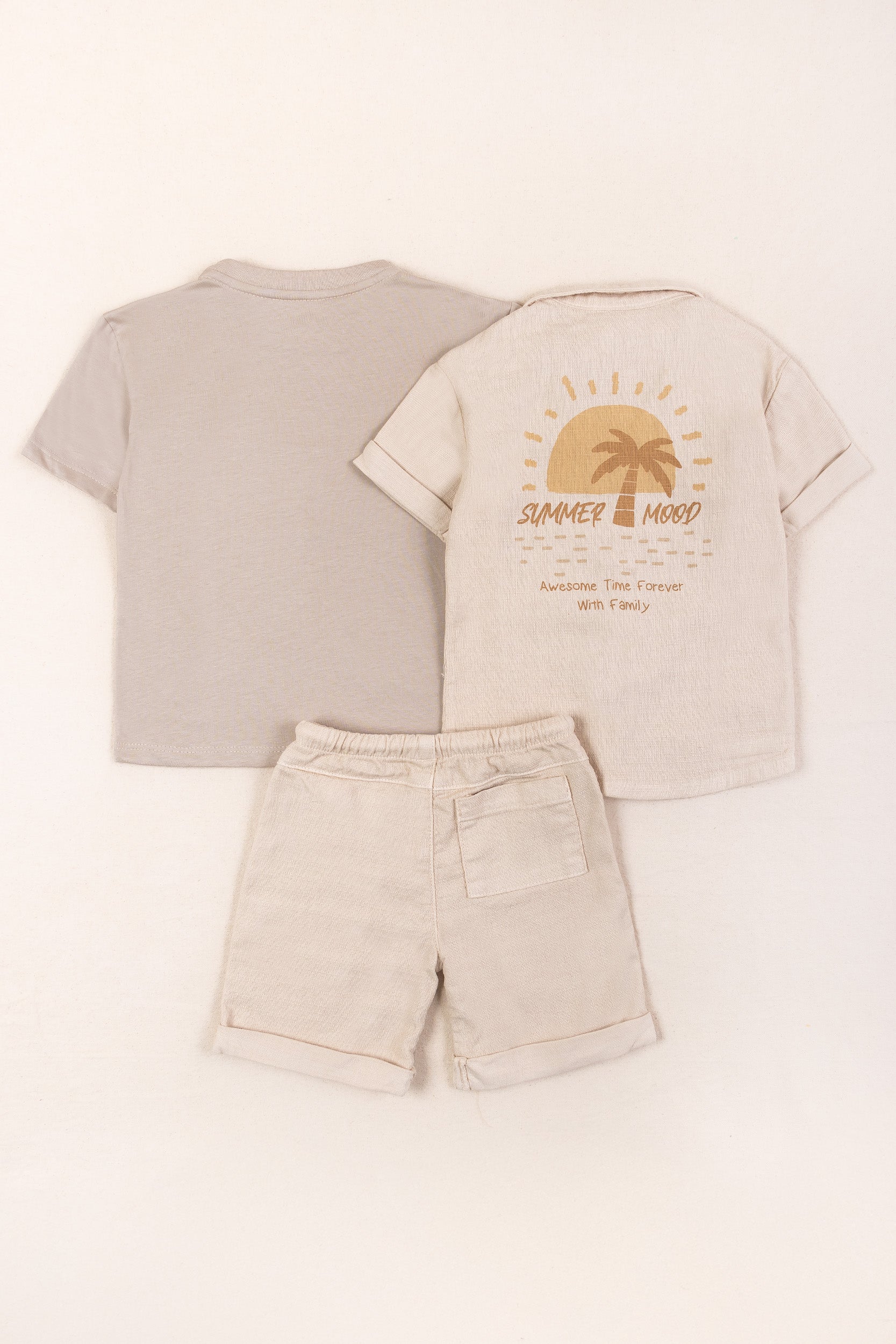 CONJUNTO 3 PRENDAS NIÑO SUMMER MOOD BEIGE