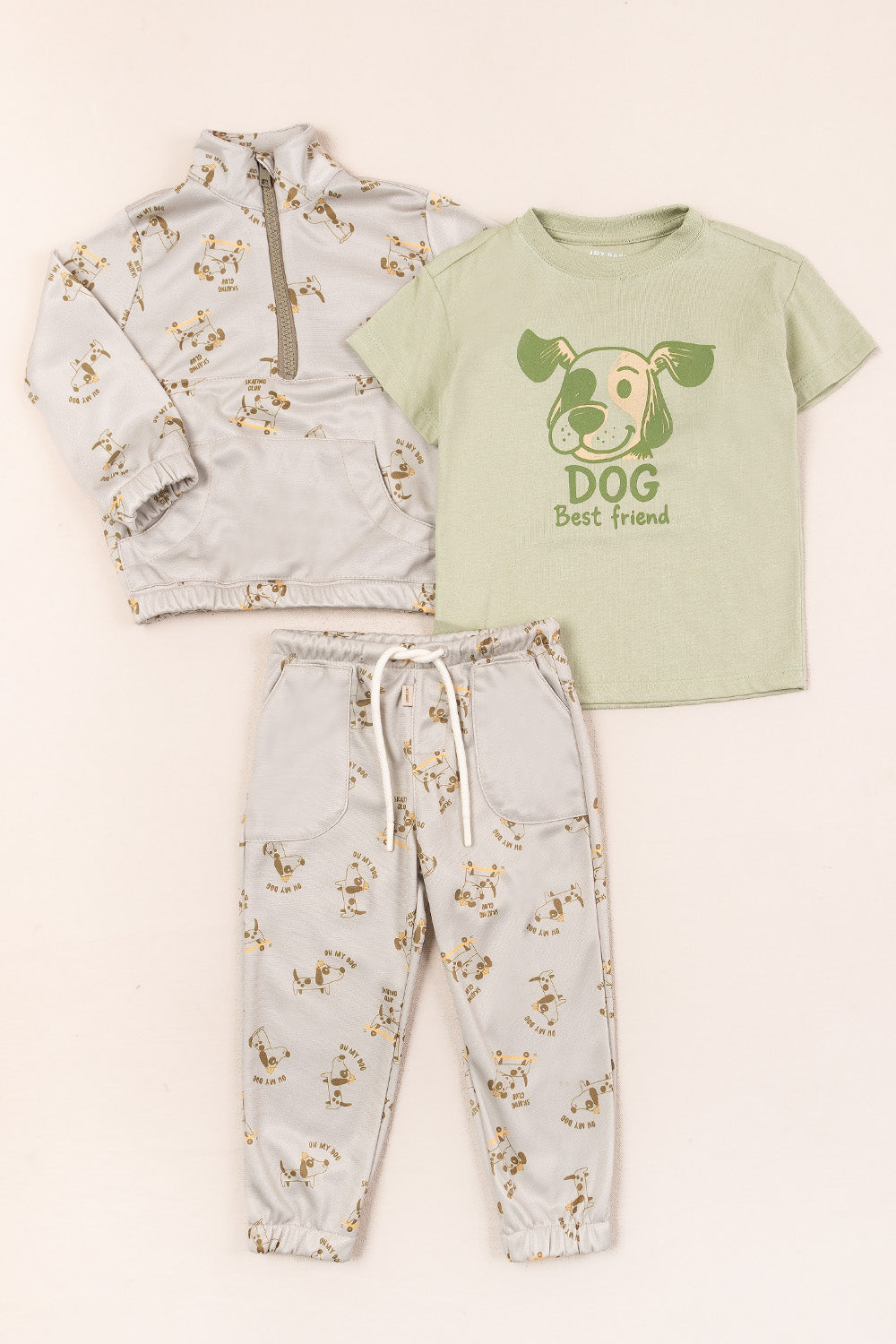 CONJUNTO 3 PRENDAS NIÑO DOGS VERDE