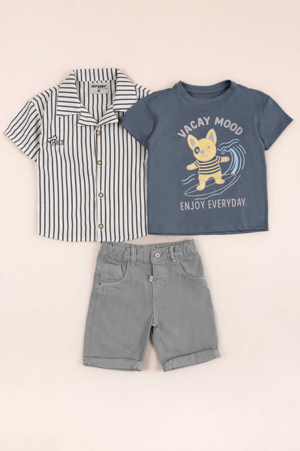 CONJUNTO 3 PRENDAS NIÑO VACAY MOOD GRIS