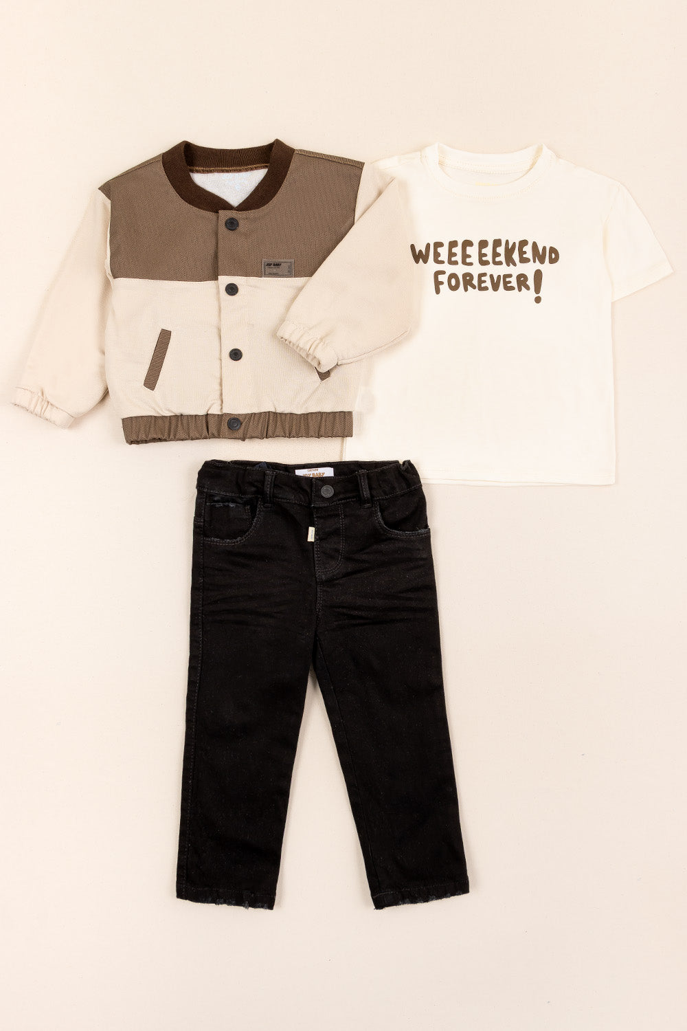 CONJUNTO 3 PRENDAS NIÑO FOREVER CAFÉ