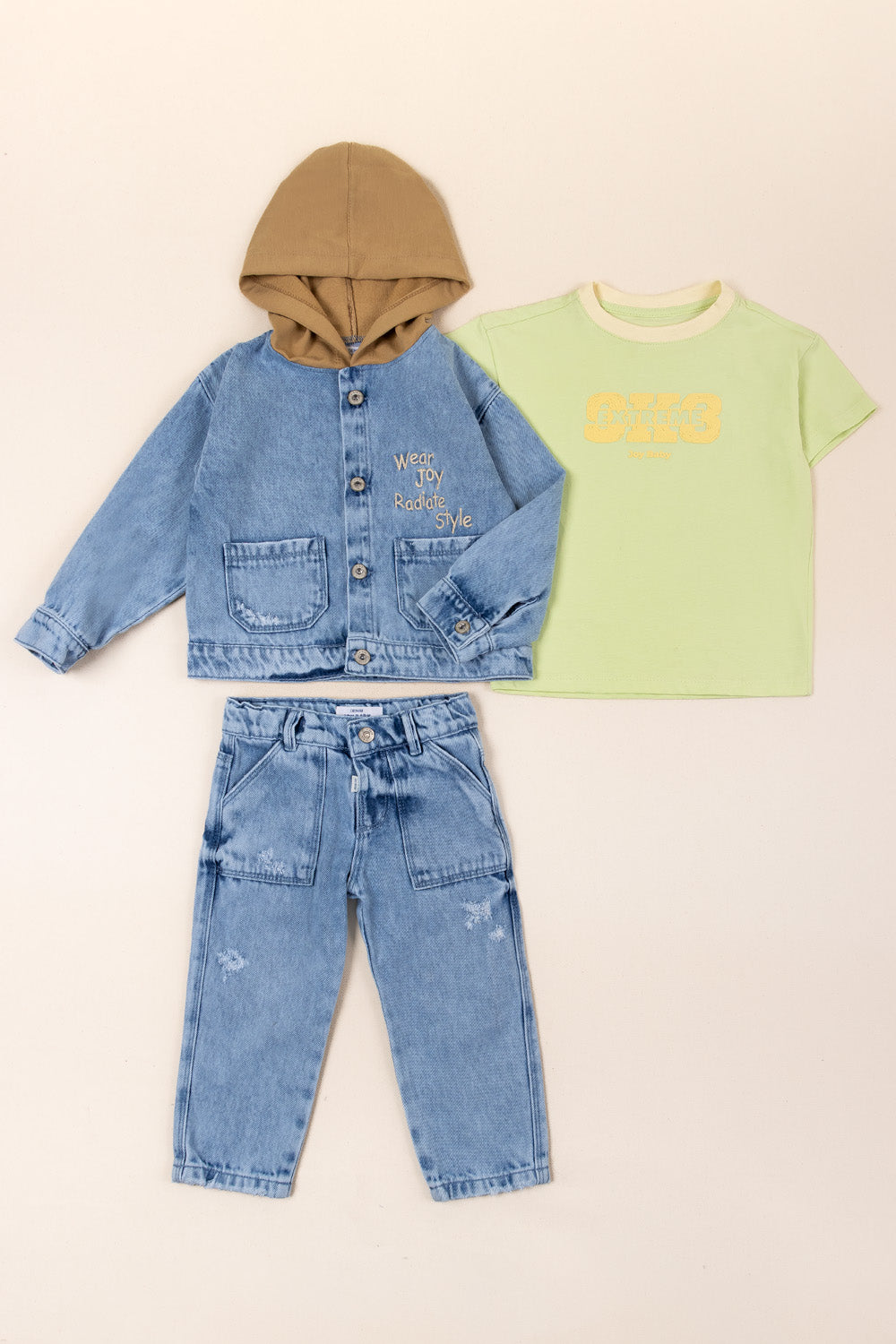 CONJUNTO 3 PRENDAS NIÑO EXTREME BEIGE VERDE