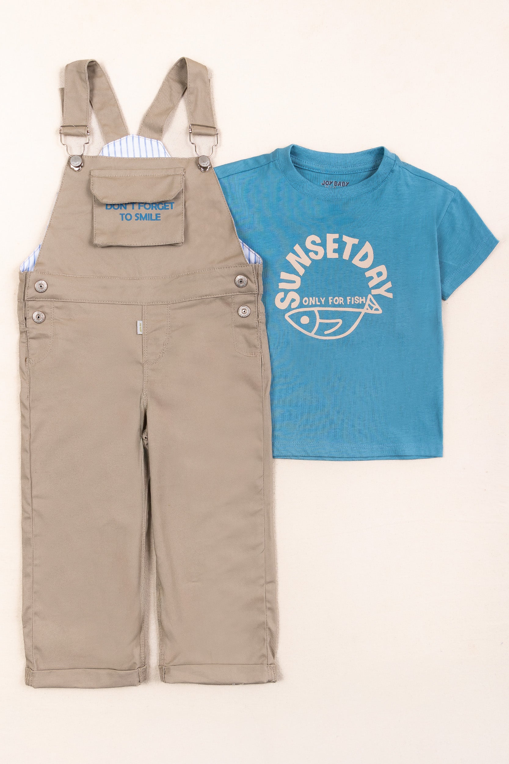 CONJUNTO OVEROL NIÑO SMILE BEIGE
