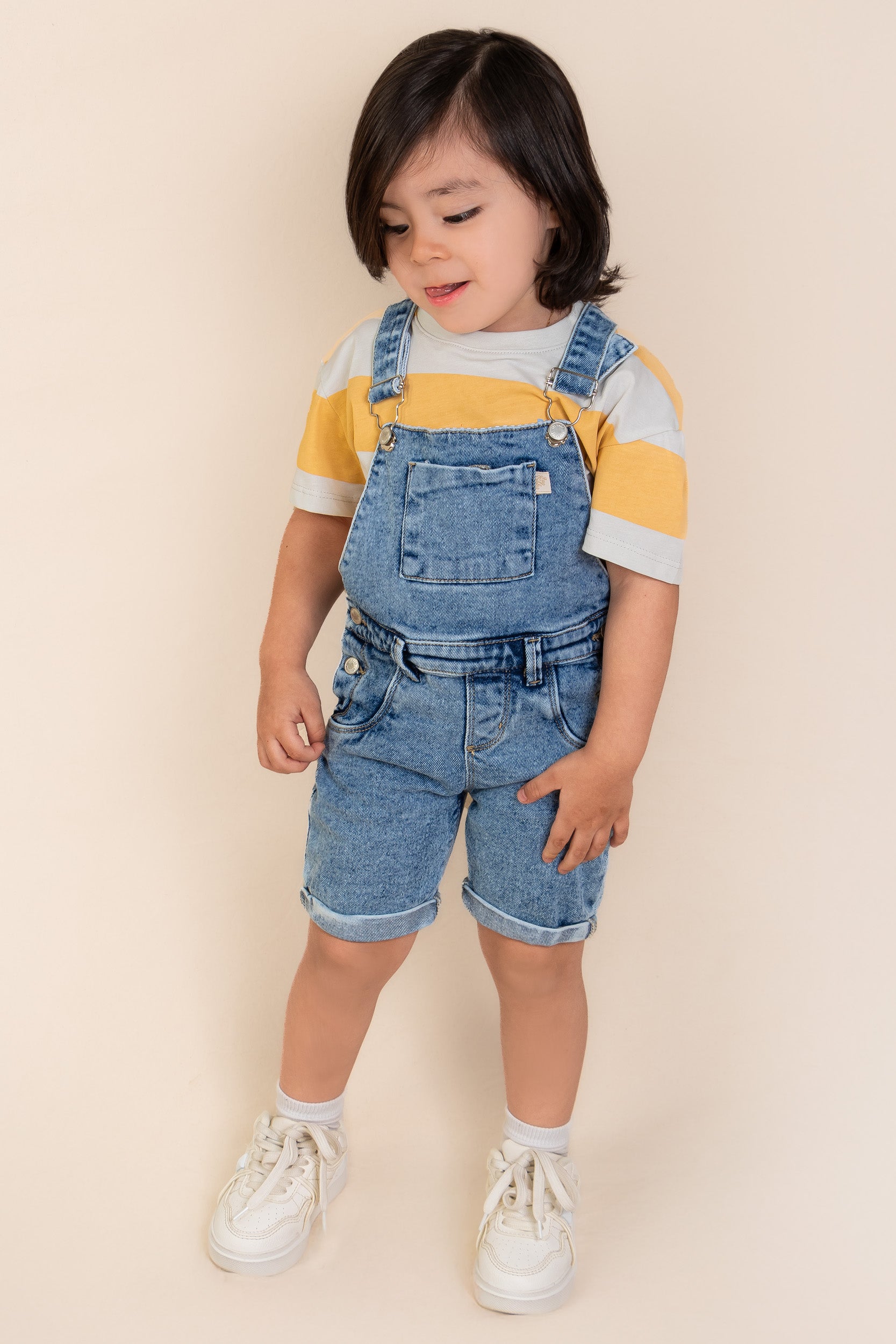 OVEROL DENIM CORTO NIÑO AMARILLO