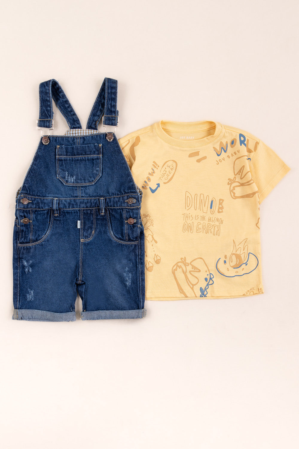 OVEROL DENIM CORTO NIÑO DINO AMARILLO