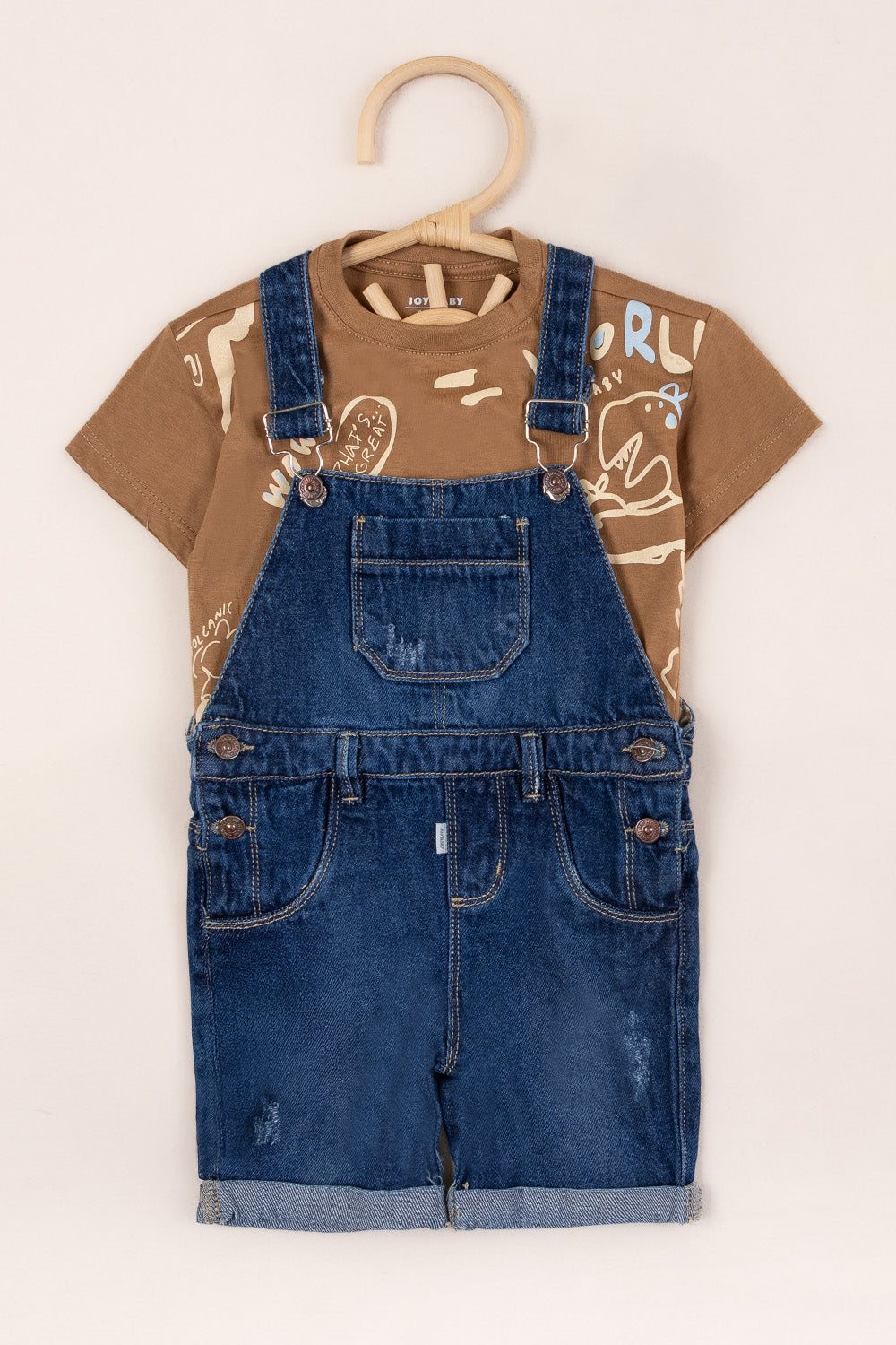 OVEROL DENIM CORTO NIÑO DINO CAFÉ