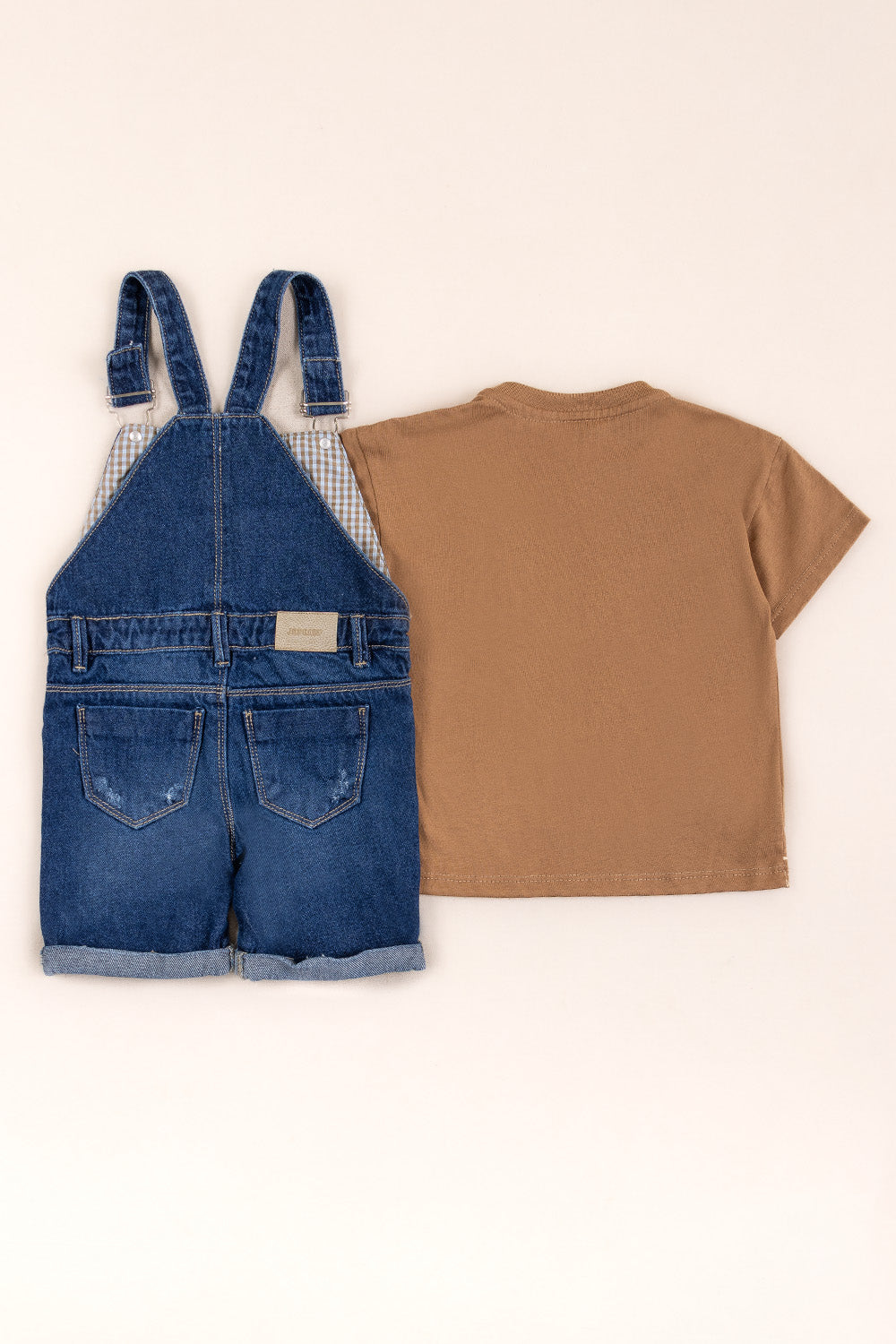 OVEROL DENIM CORTO NIÑO DINO CAFÉ