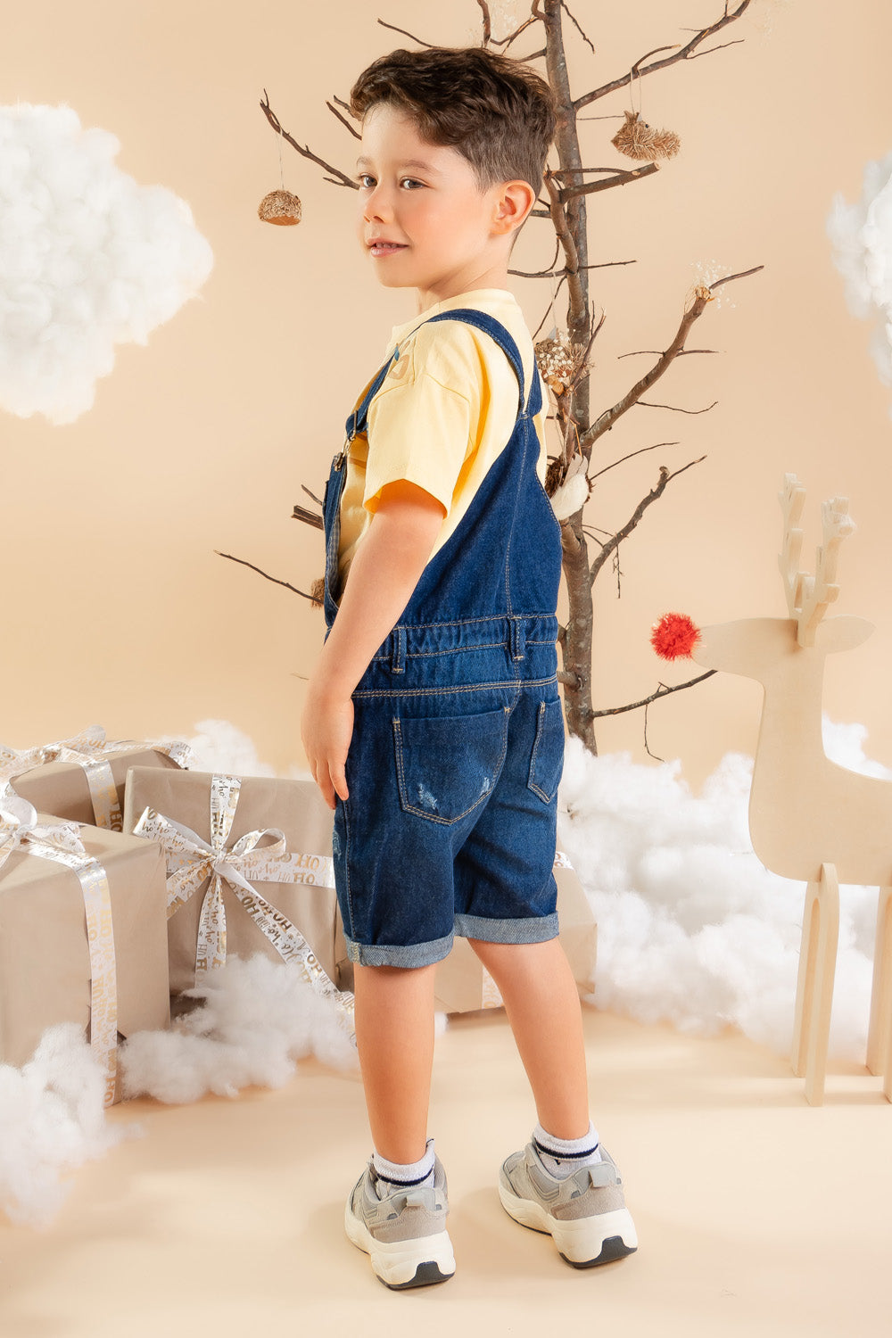 OVEROL DENIM CORTO NIÑO DINO AMARILLO