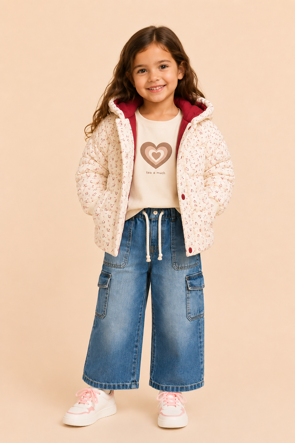 CHAQUETA FLORES NIÑA BLANCO COMFORT