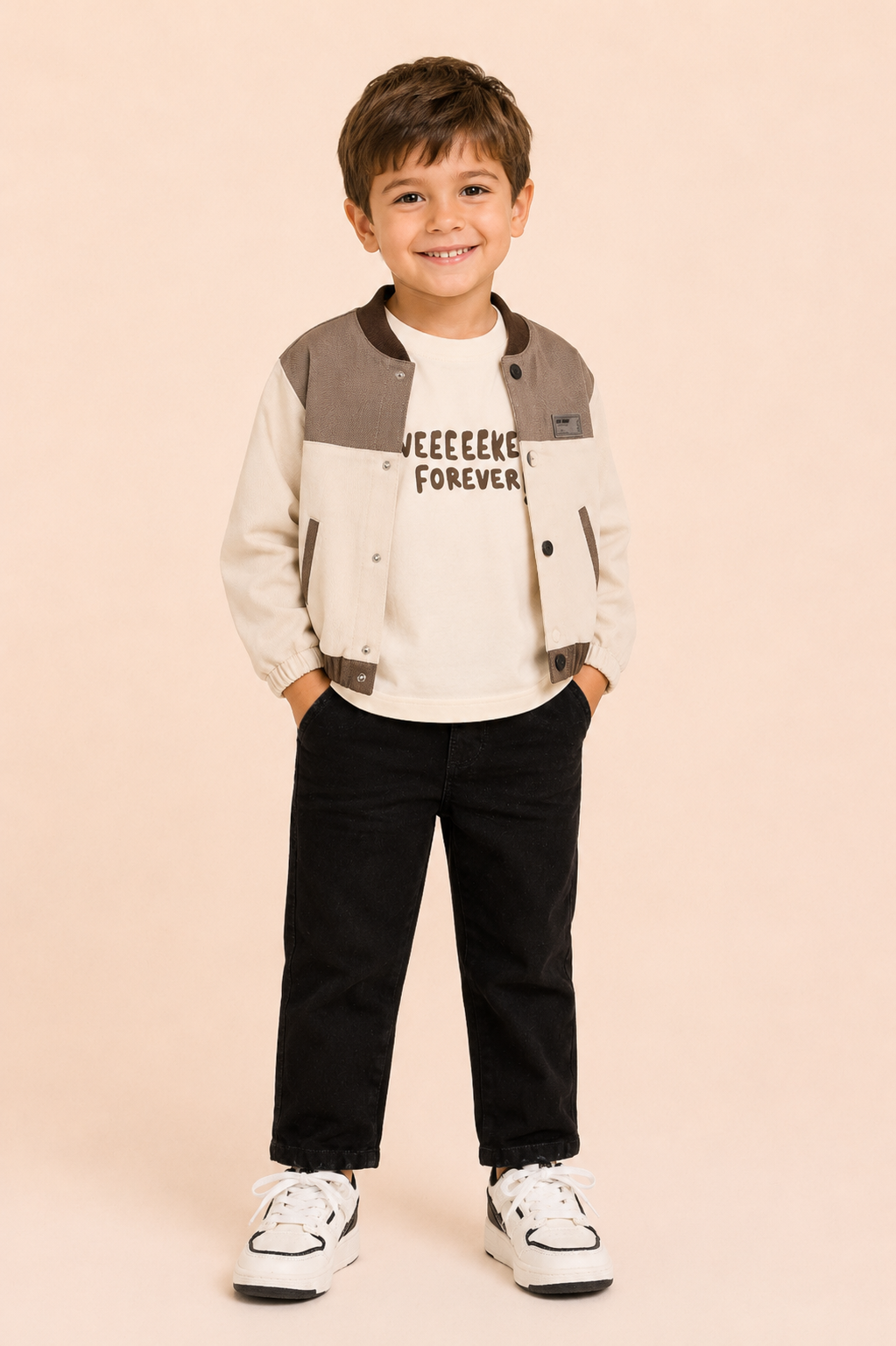 CONJUNTO 3 PRENDAS NIÑO FOREVER CAFÉ