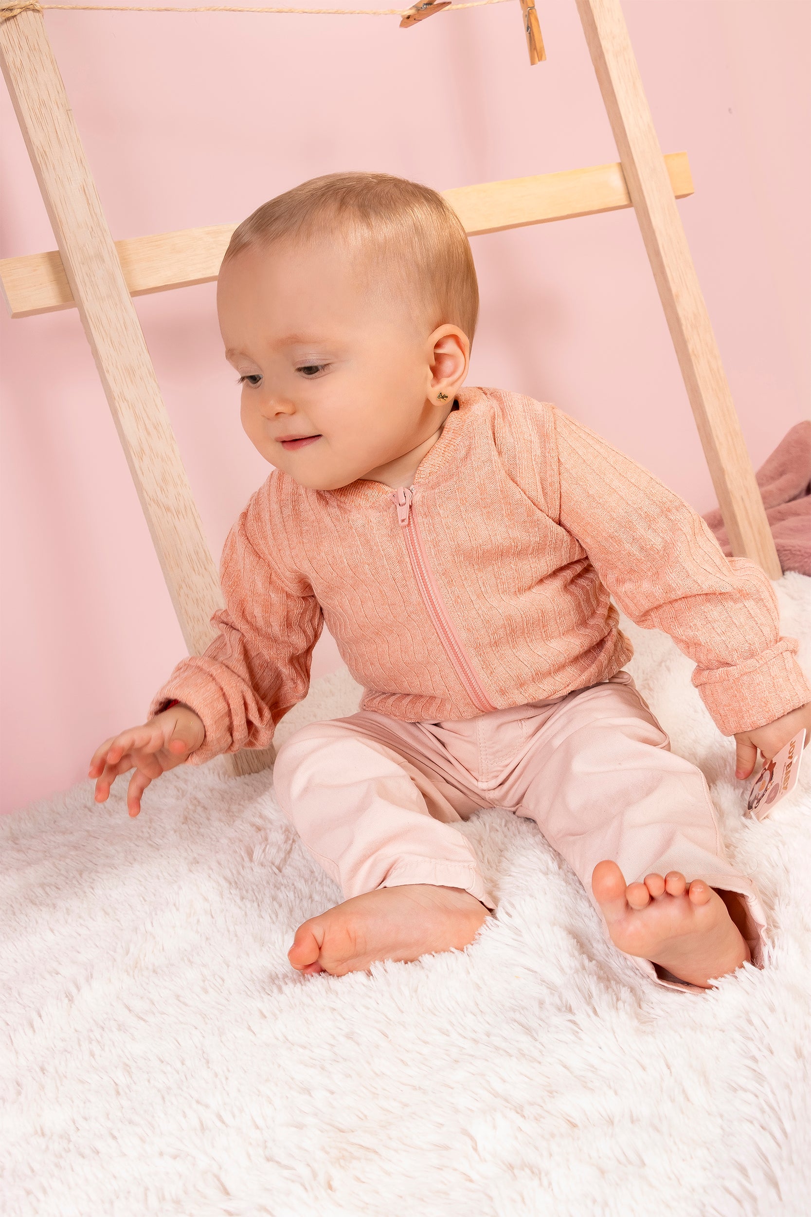 CONJUNTO TRES PRENDAS BEBÉ NIÑA MANDARINA