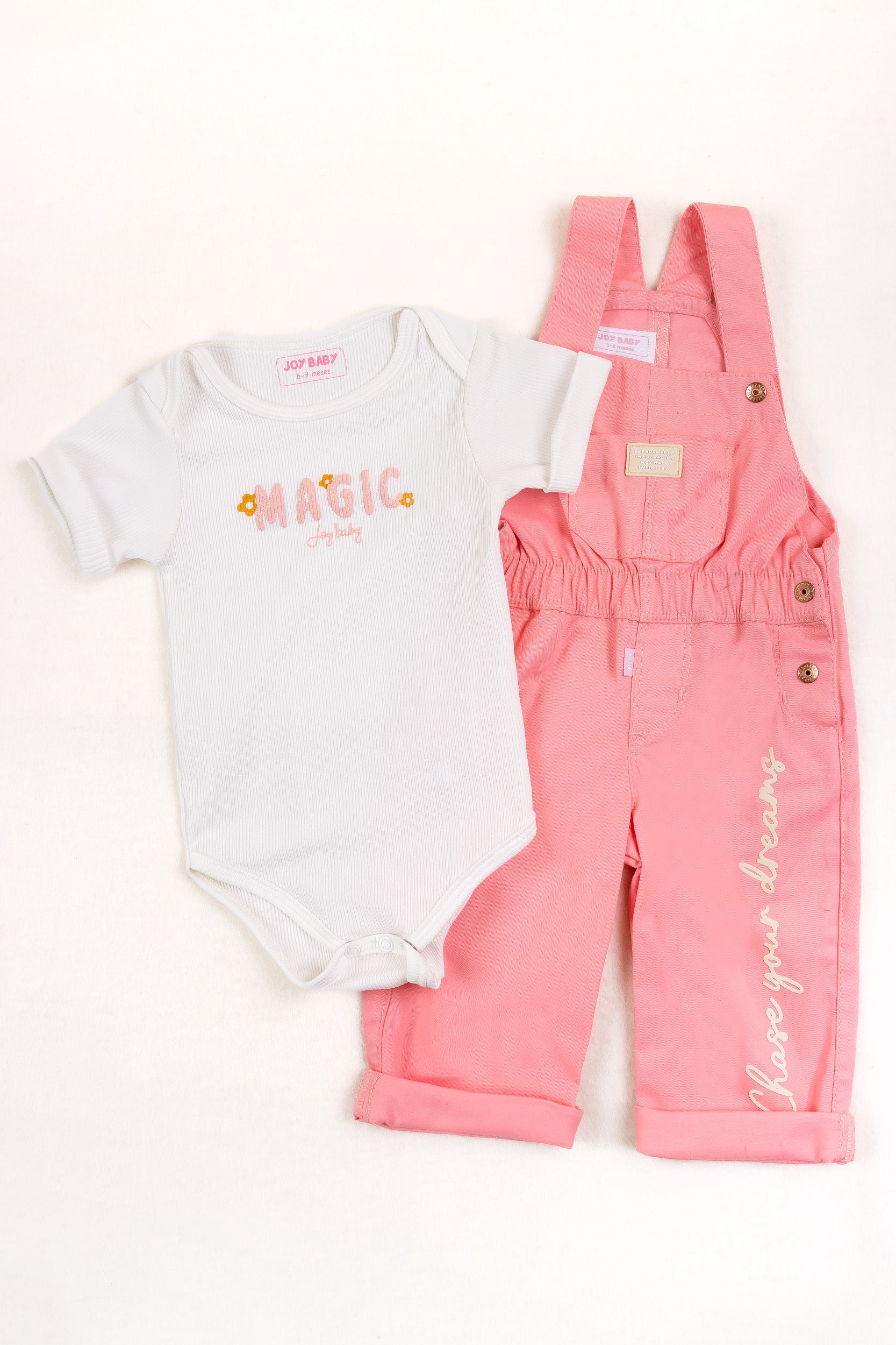 CONJUNTO BEBÉ NIÑA OVEROL ROSADO
