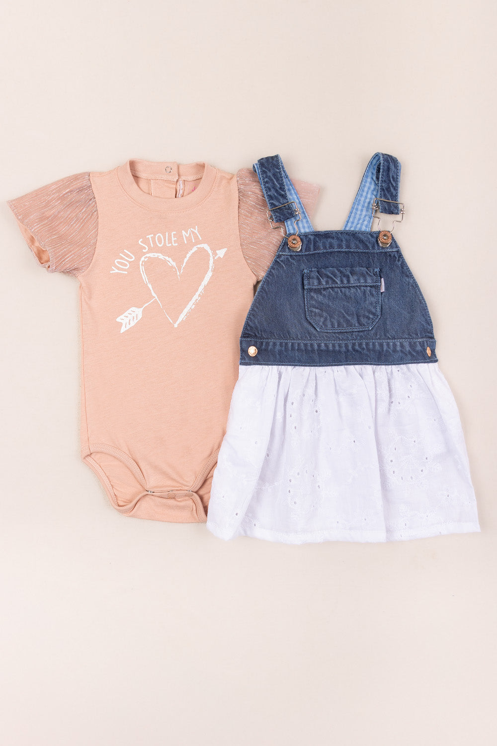 CONJUNTO BEBÉ STOLE HEARTS PALO ROSA
