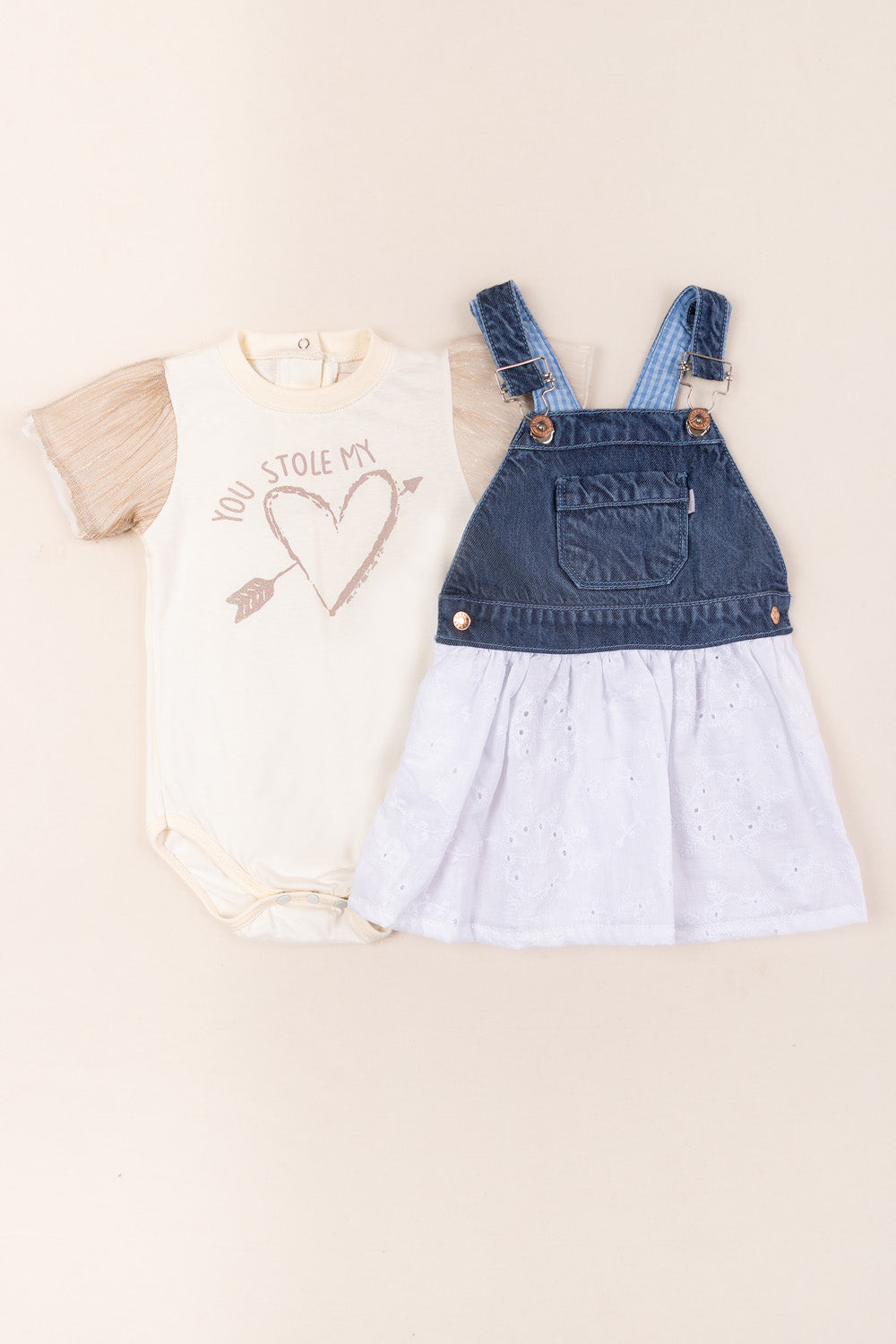CONJUNTO BEBÉ STOLE HEARTS BEIGE
