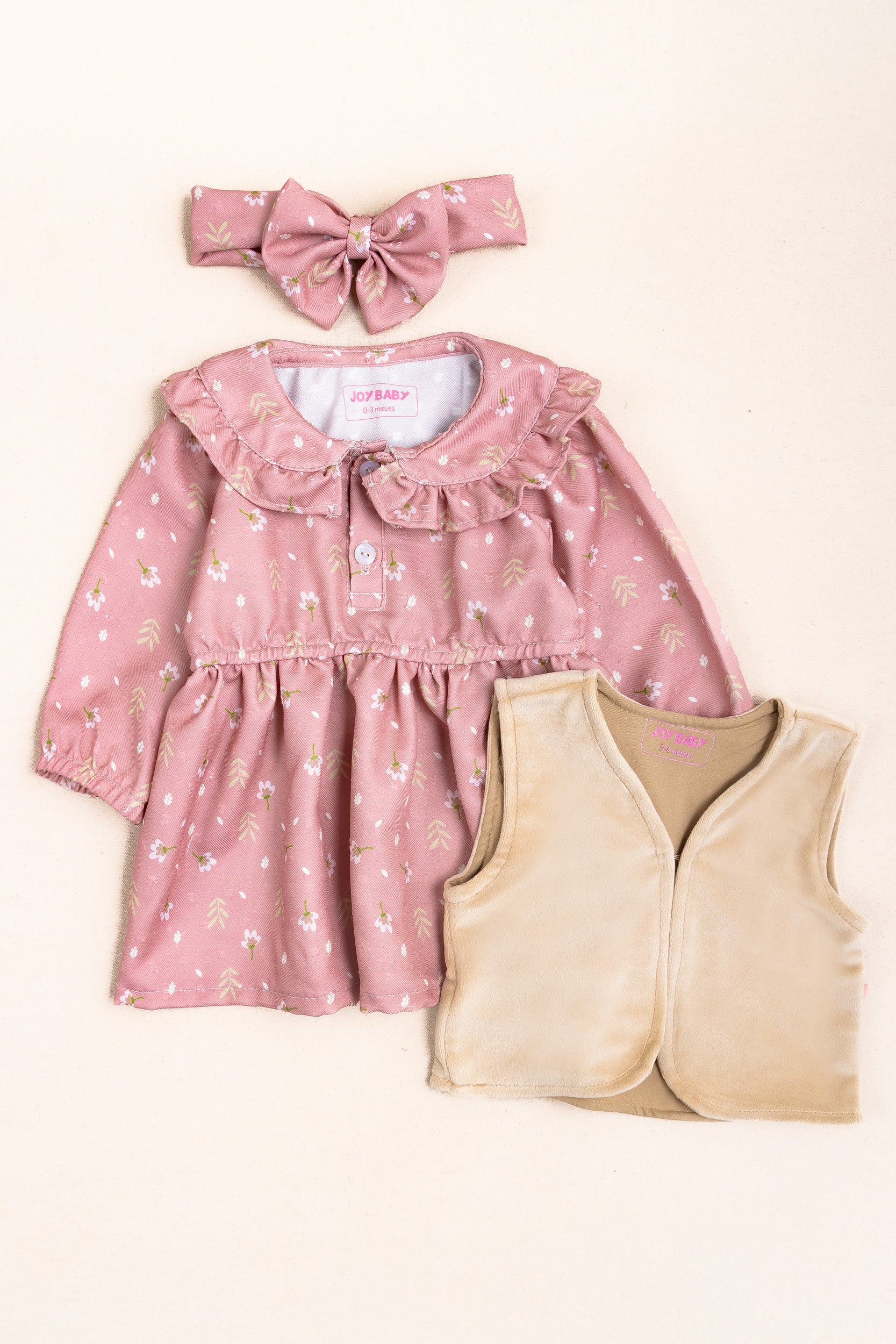 CONJUNTO VESTIDO BEBÉ NIÑA FLOWERS PALO ROSA