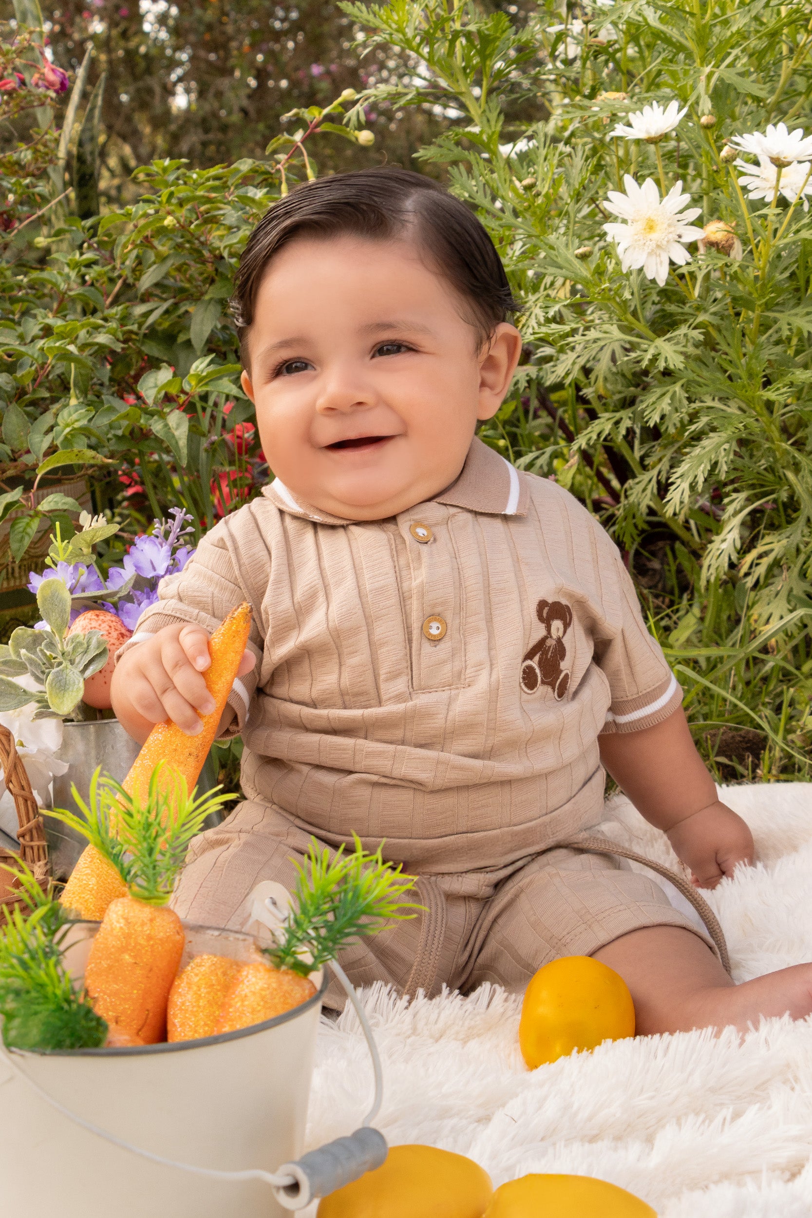 CONJUNTO BERMUDA BEBÉ NIÑO CAFE
