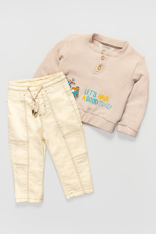 CONJUNTO BEBÉ NIÑO MOTO BEIGE