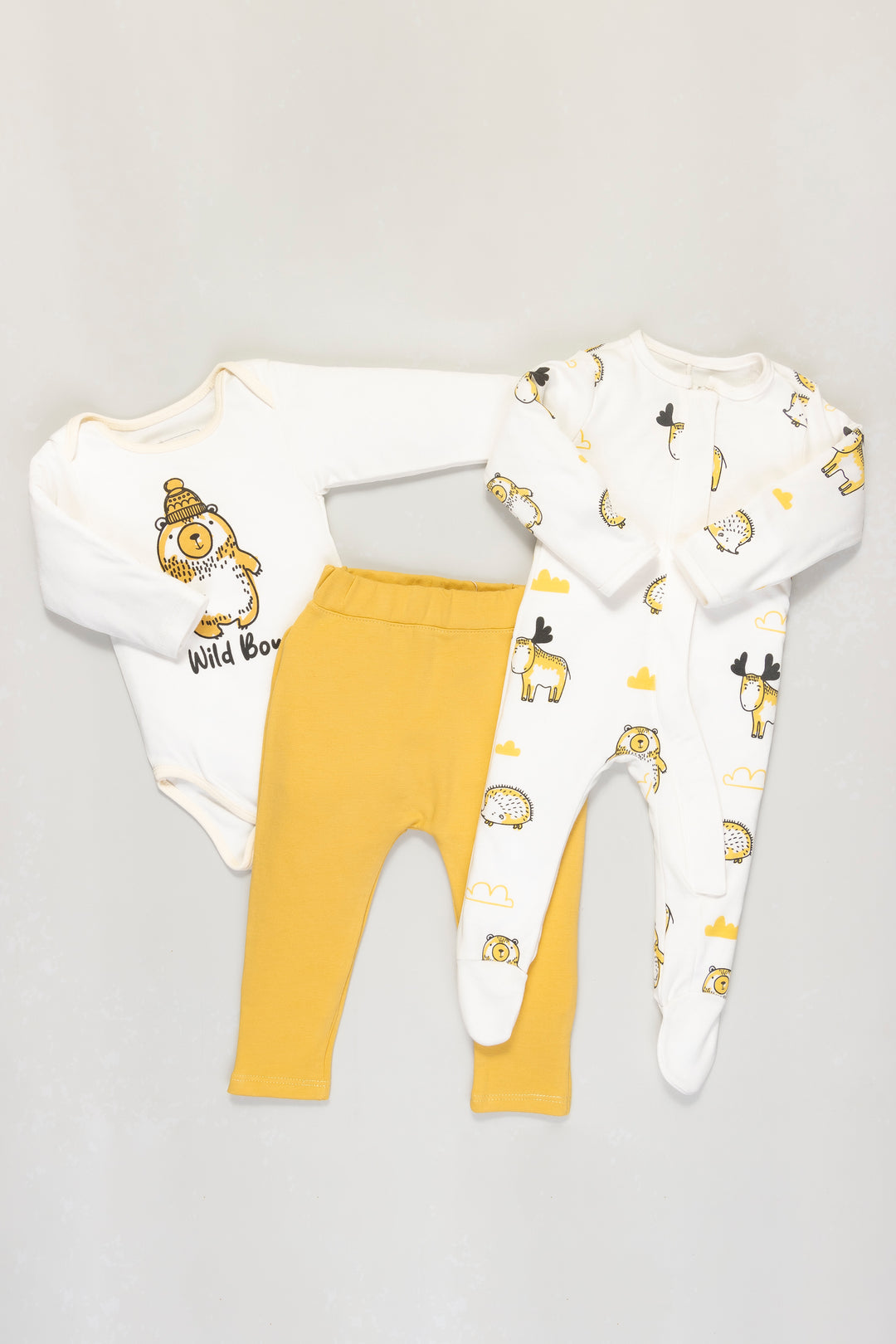 CONJUNTO BEBÉ ANIMALS MOSTAZA