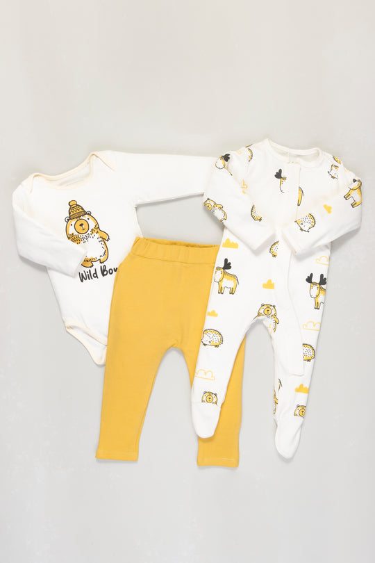 CONJUNTO BEBÉ ANIMALS MOSTAZA