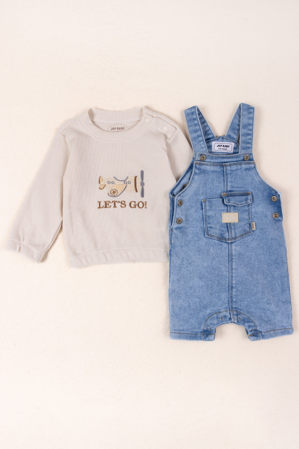CONJUNTO OVEROL BEBÉ PLANE BEIGE