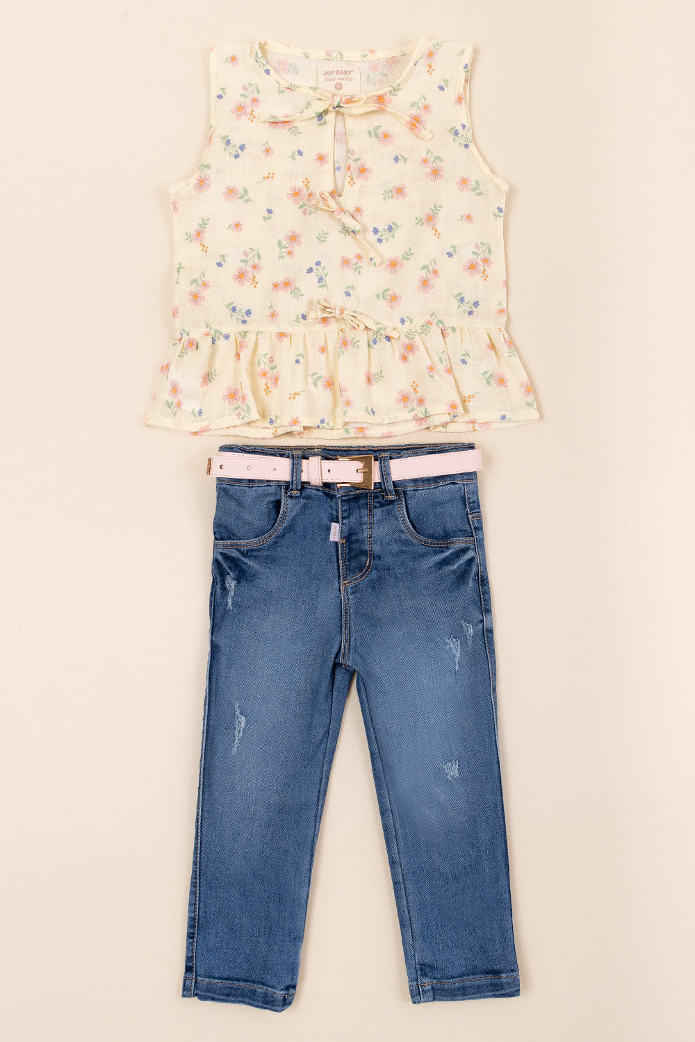 CONJUNTO NIÑA FLOWERS BEIGE