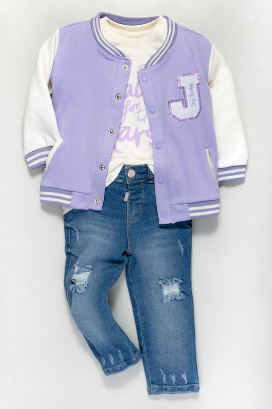 CONJUNTO 3 PRENDAS NIÑA JOY LILA
