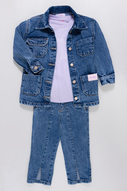 CONJUNTO 3 PRENDAS NIÑA DENIM LILA