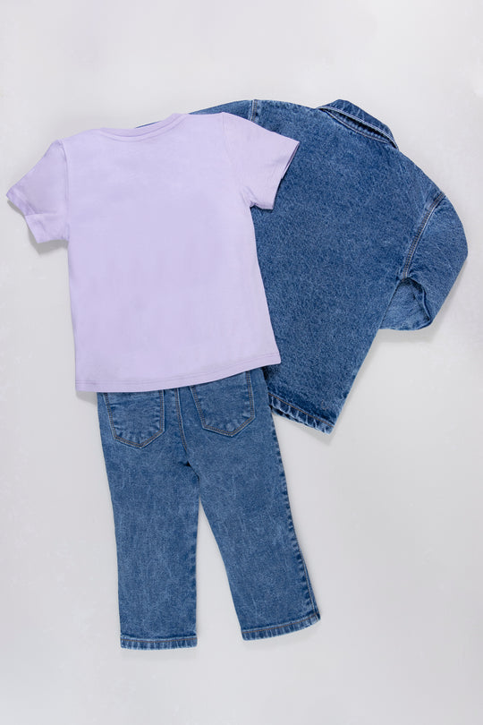 CONJUNTO 3 PRENDAS NIÑA DENIM LILA