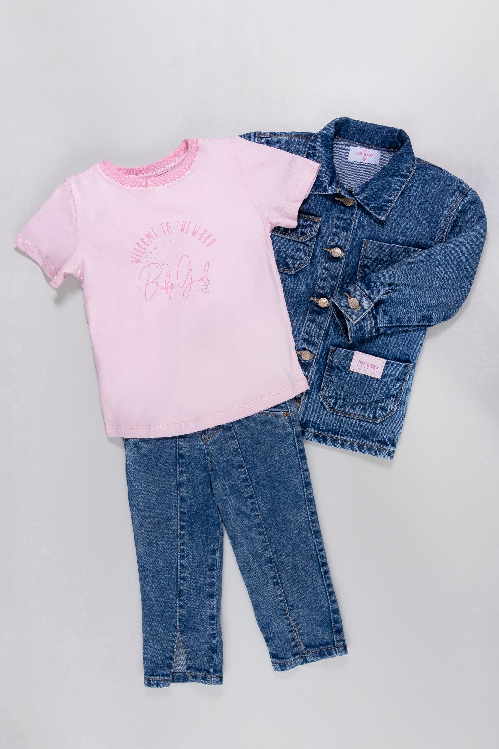 CONJUNTO 3 PRENDAS NIÑA DENIM ROSA