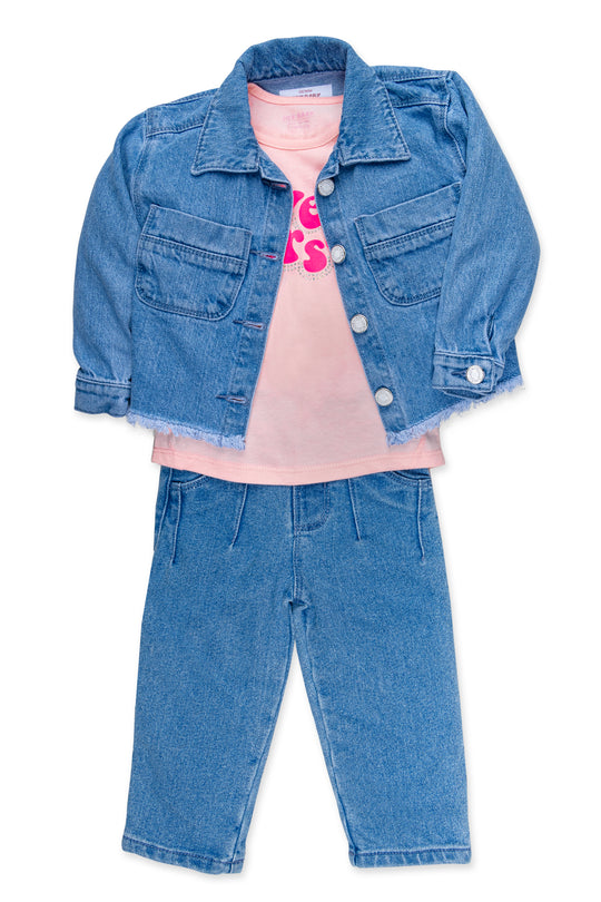CONJUNTO 3 PRENDAS NIÑA LOVE ROSADO