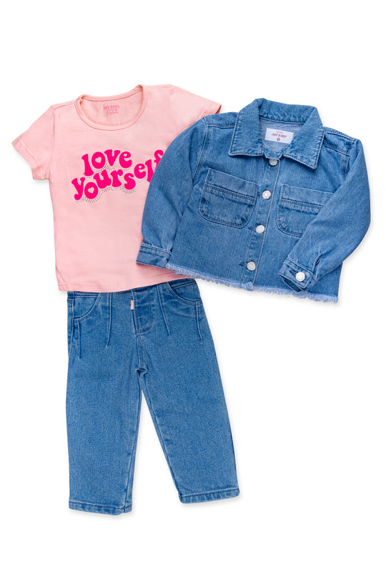 CONJUNTO 3 PRENDAS NIÑA LOVE ROSADO