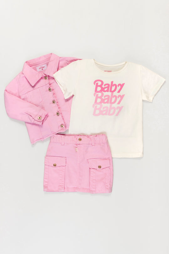 CONJUNTO 3 PRENDAS NIÑA BABY ROSADO