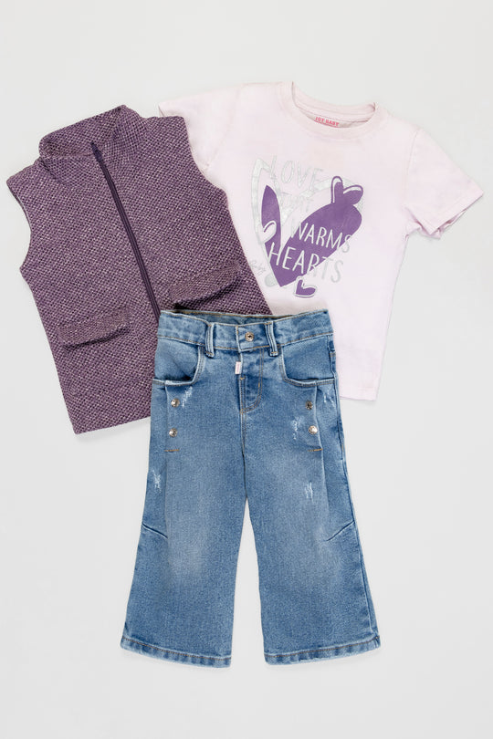 CONJUNTO 3 PRENDAS NIÑA LOVE MORADO