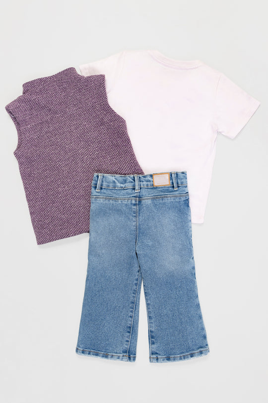 CONJUNTO 3 PRENDAS NIÑA LOVE MORADO