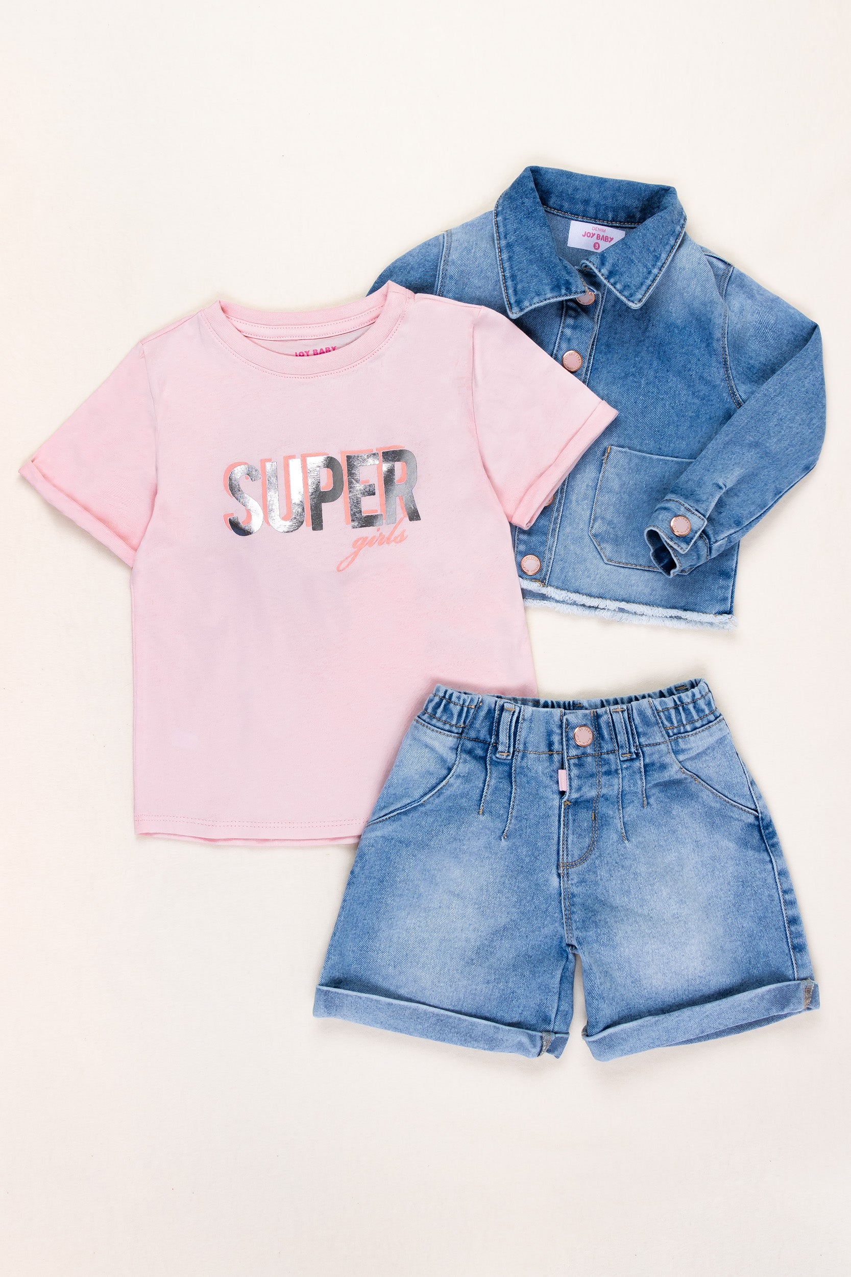 CONJUNTO 3 PRENDAS NIÑA SUPER GIRL ROSADO