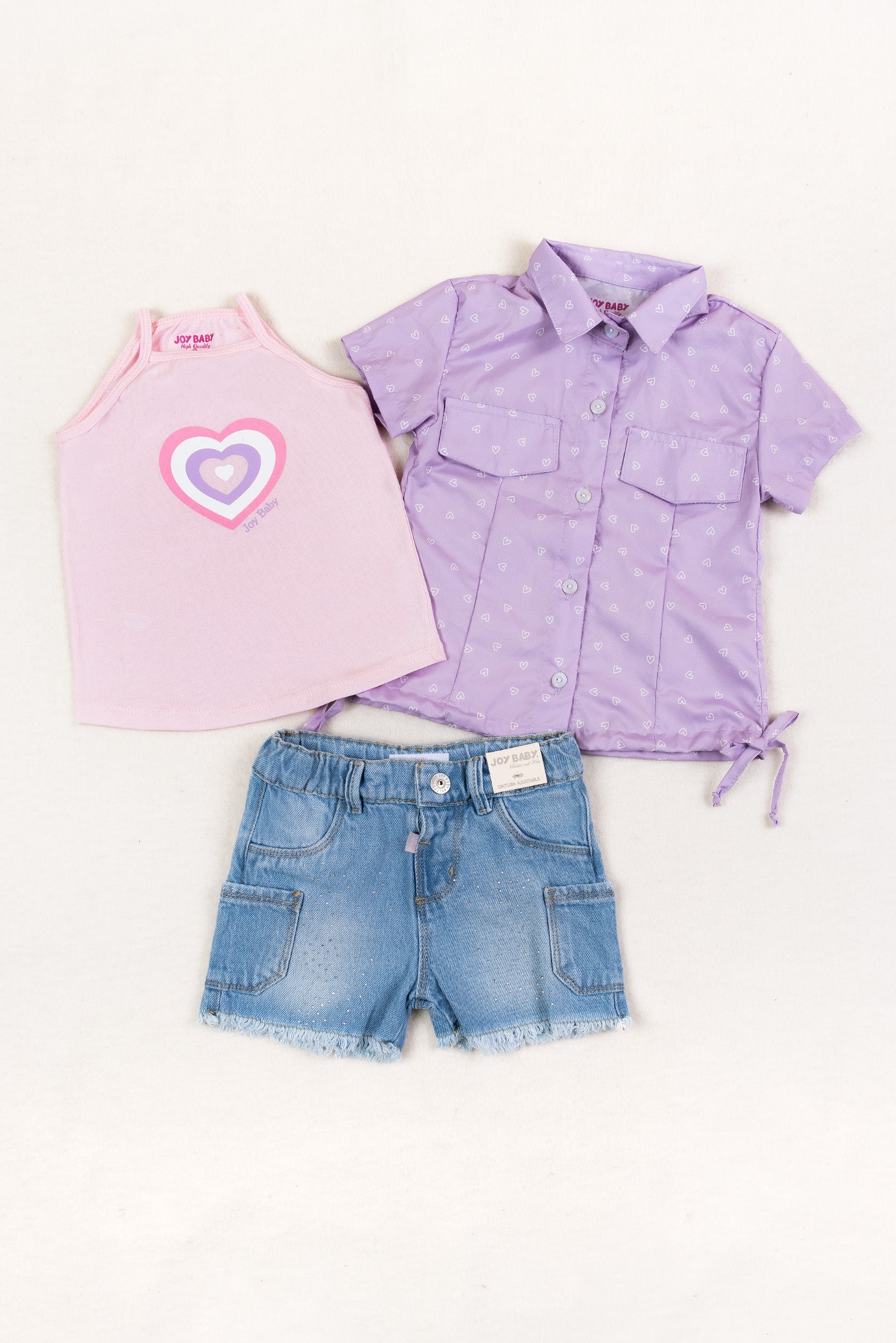 CONJUNTO 3 PRENDAS NIÑA CORAZONES MORADO