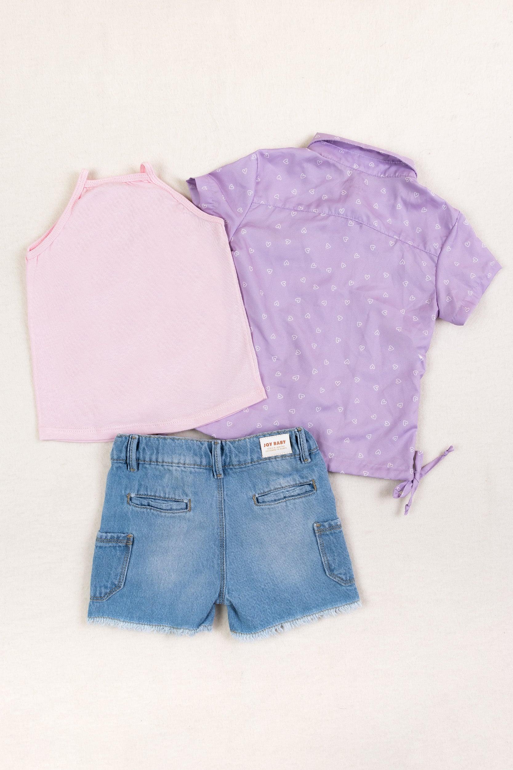 CONJUNTO 3 PRENDAS NIÑA CORAZONES MORADO