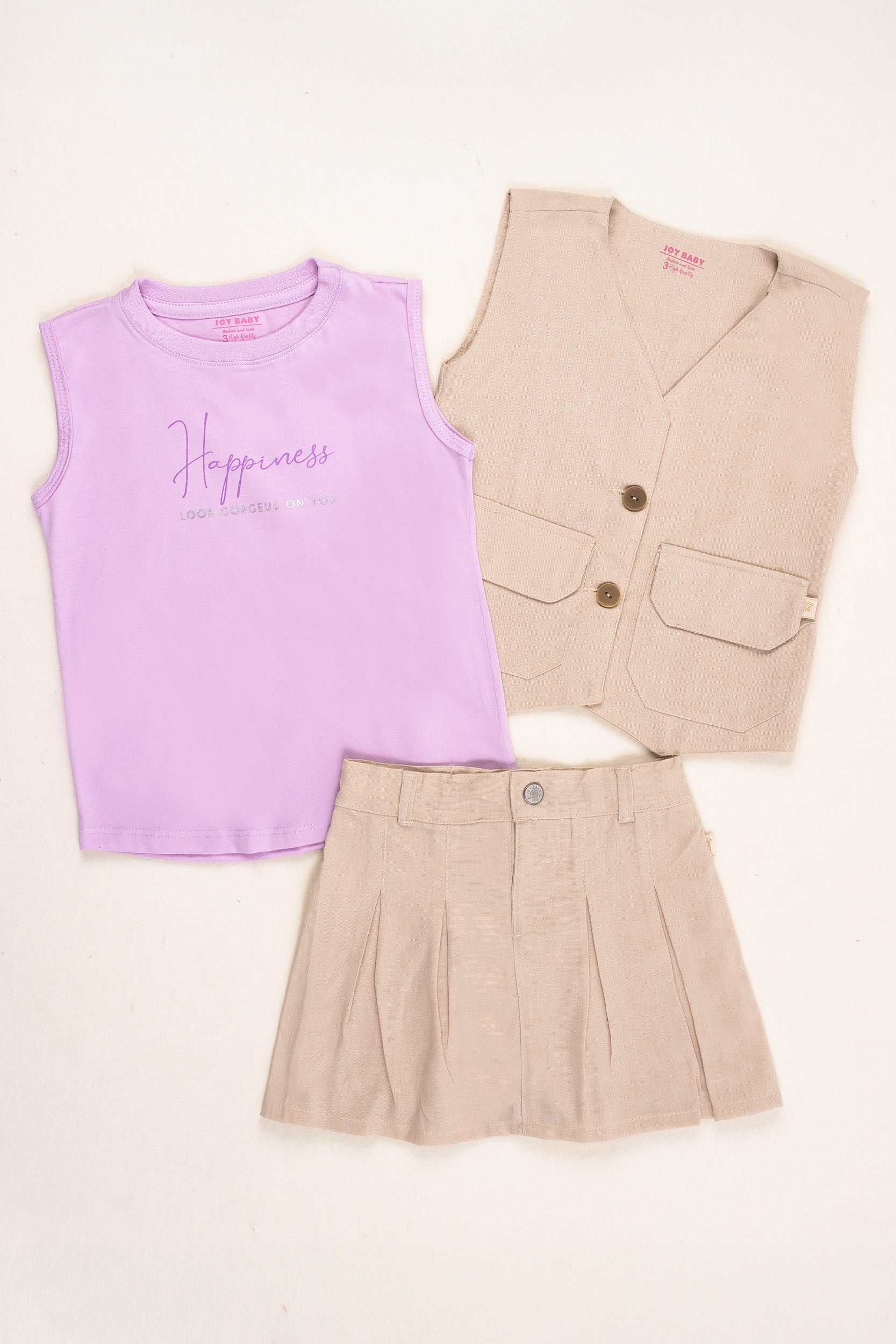 CONJUNTO 3 PRENDAS NIÑA HAPPINESS BEIGE