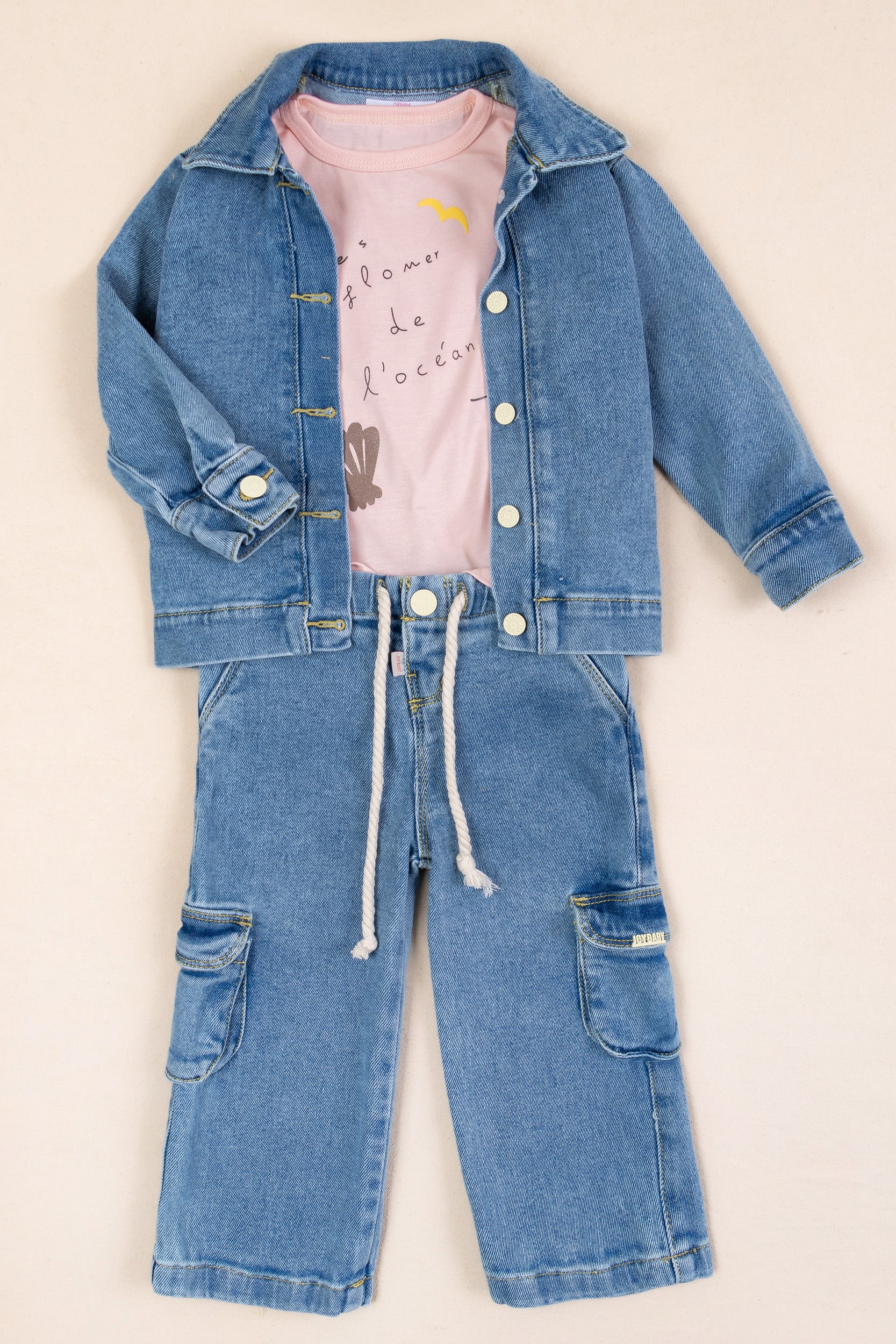 CONJUNTO 3 PRENDAS NIÑA DENIM MANDARINA