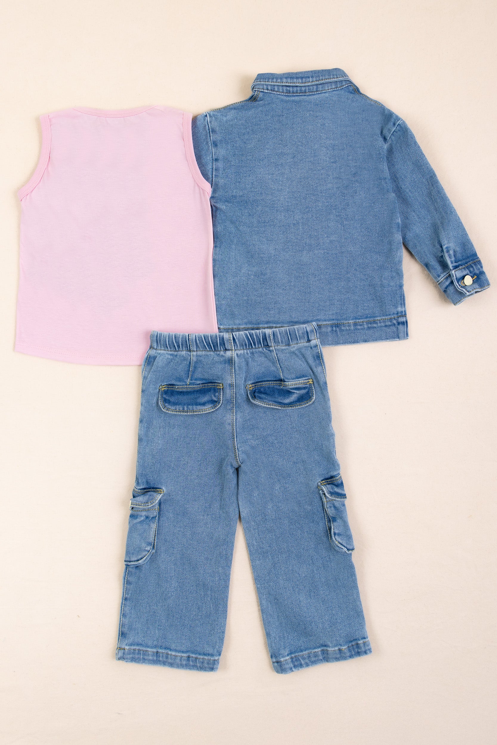CONJUNTO 3 PRENDAS NIÑA DENIM ROSADO
