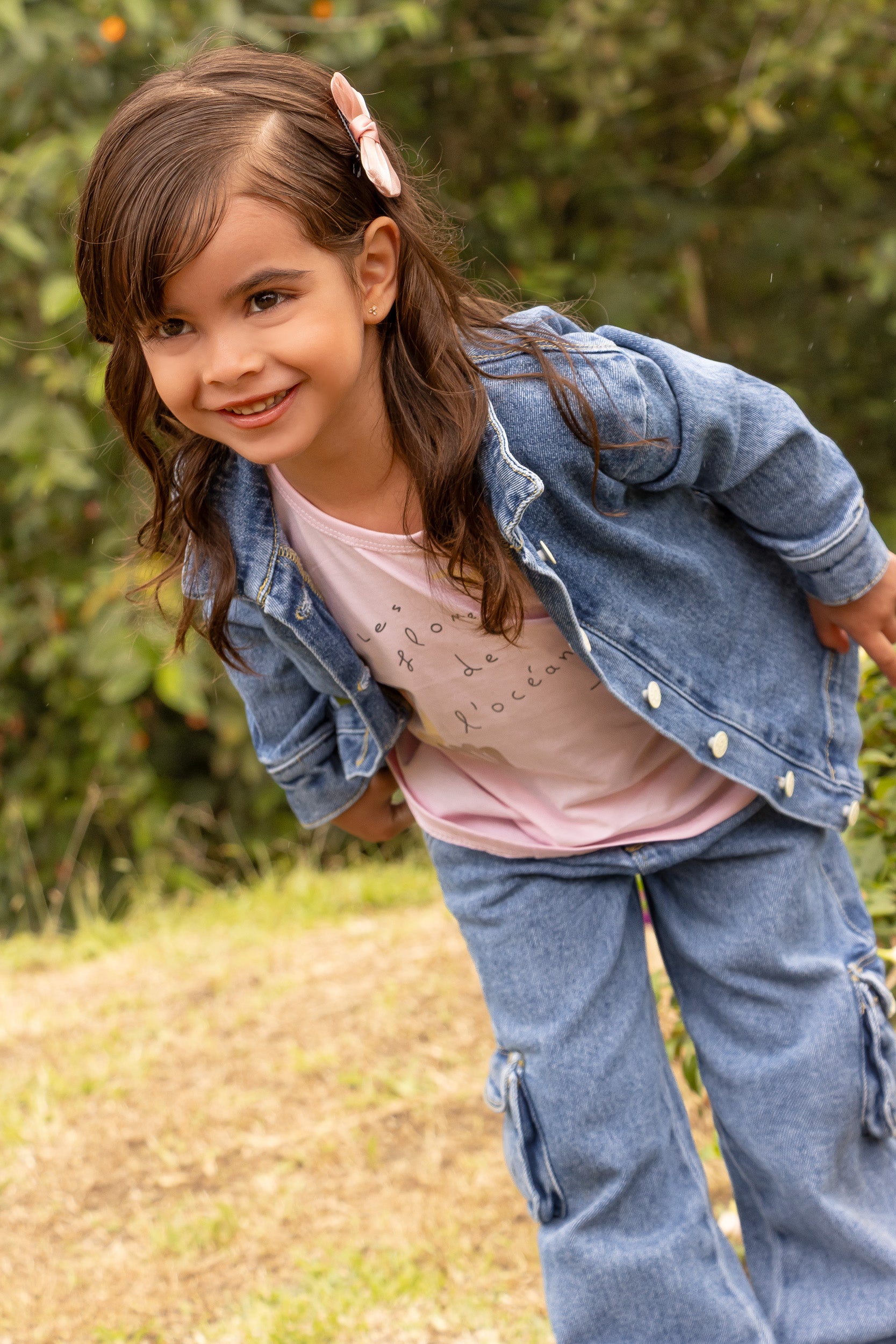 CONJUNTO 3 PRENDAS NIÑA DENIM ROSADO