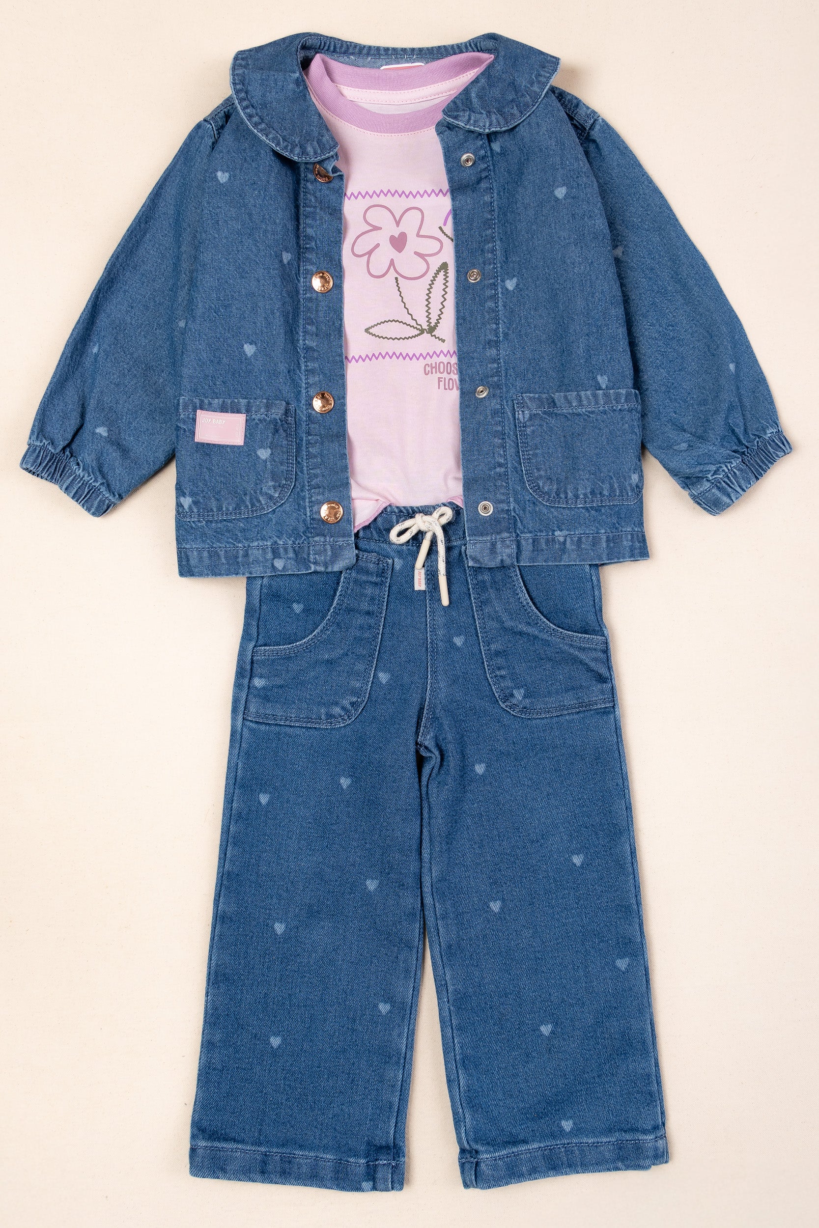 CONJUNTO 3 PRENDAS NIÑA DENIM ROSADO