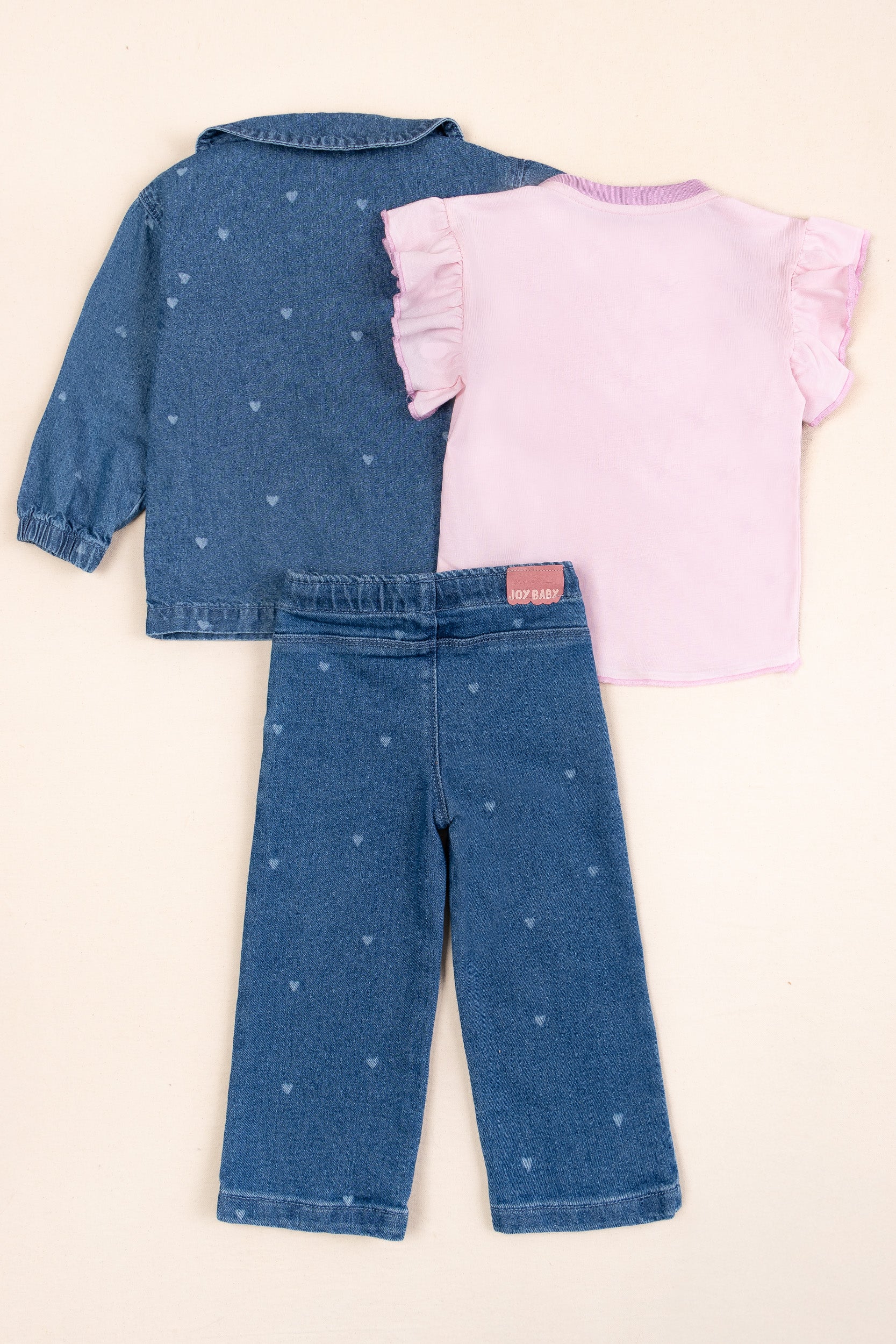 CONJUNTO 3 PRENDAS NIÑA DENIM ROSADO