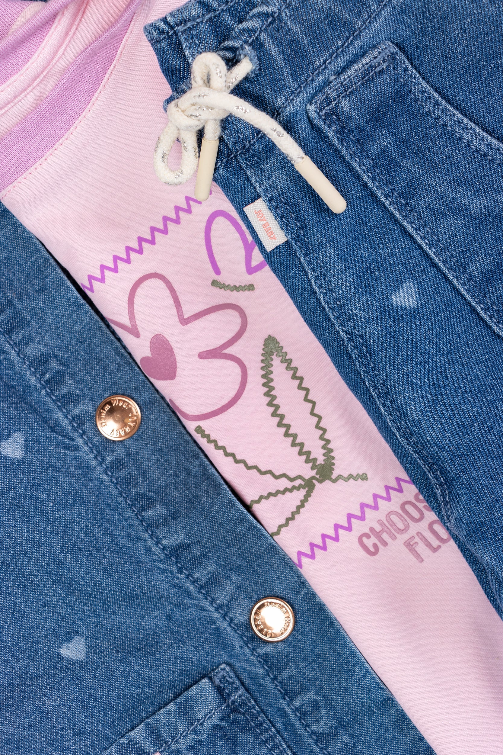CONJUNTO 3 PRENDAS NIÑA DENIM ROSADO