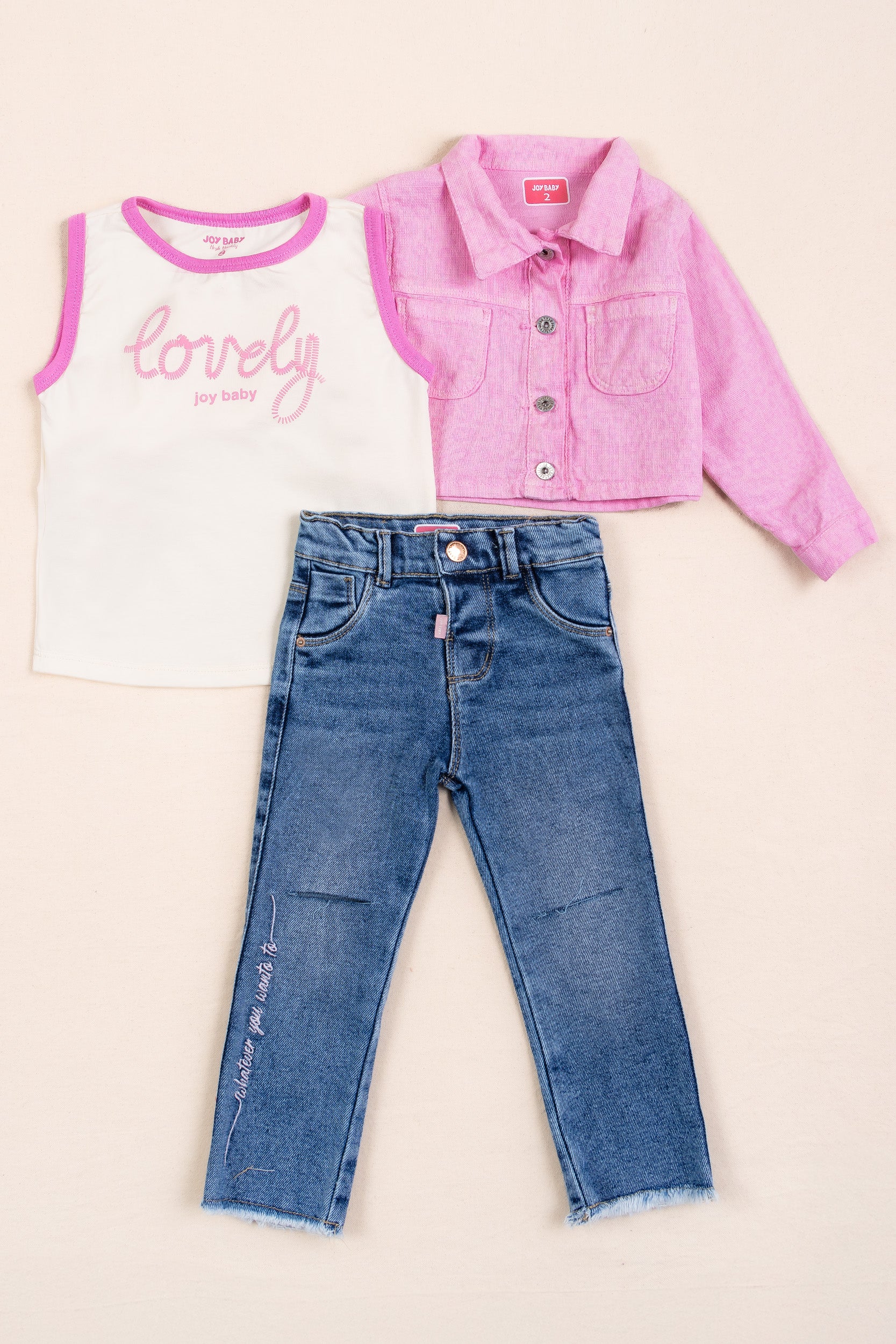 CONJUNTO 3 PRENDAS NIÑA LOVELY ROSADO