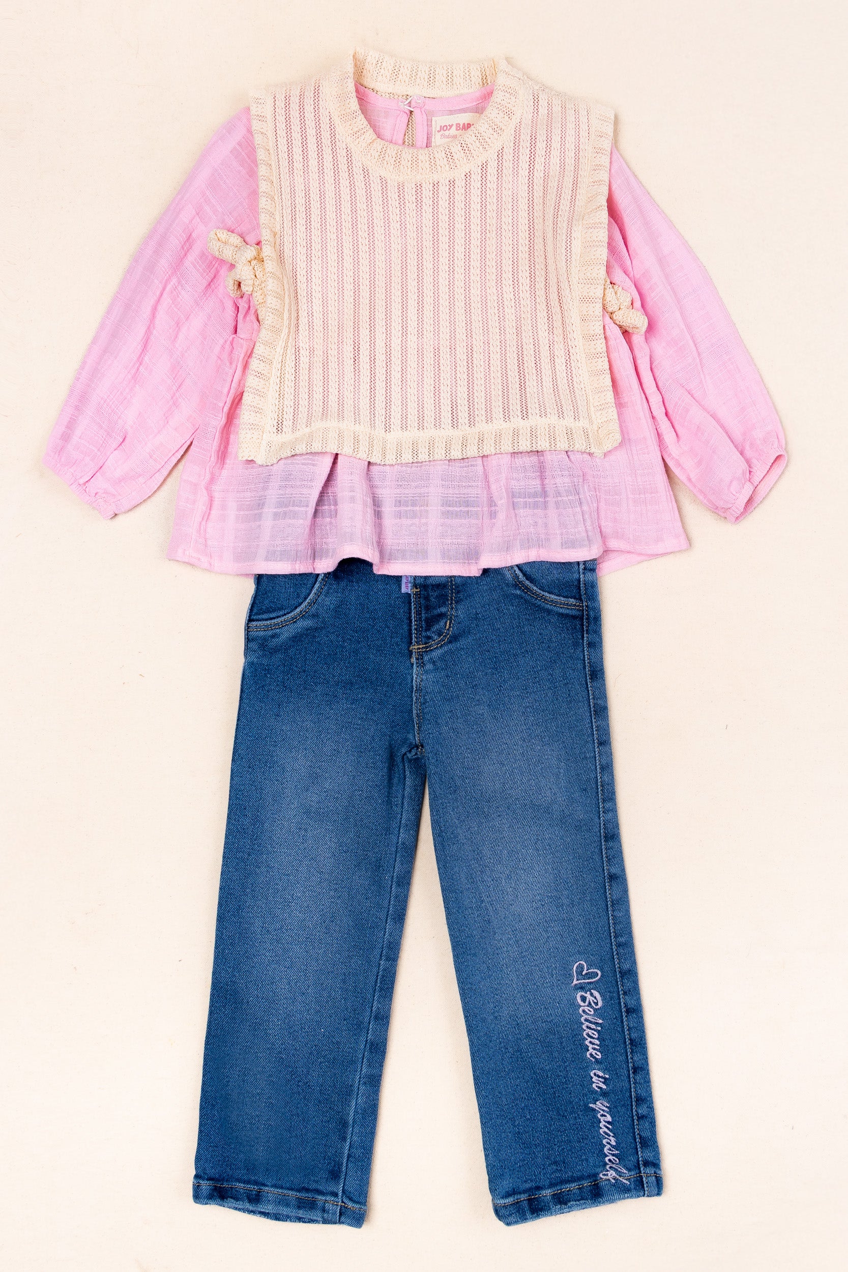 CONJUNTO 3 PRENDAS NIÑA BELIEVE PALO ROSA